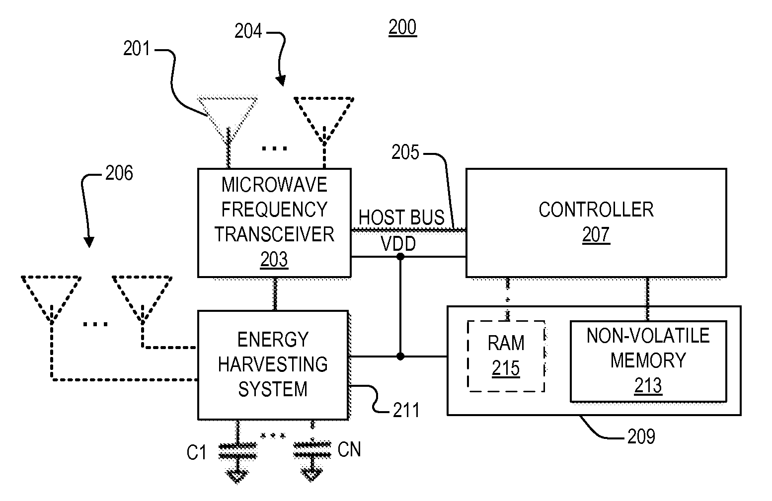 Autonomous battery-free microwave frequency communication system