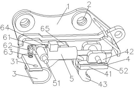 An excavator energy storage flat push link type self-locking reinforced quick changer