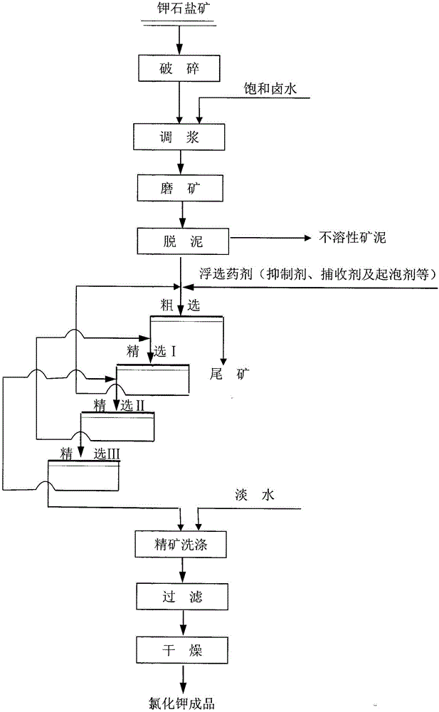 Process for extracting potassium chloride by coarse flotation of primary sylvine ores