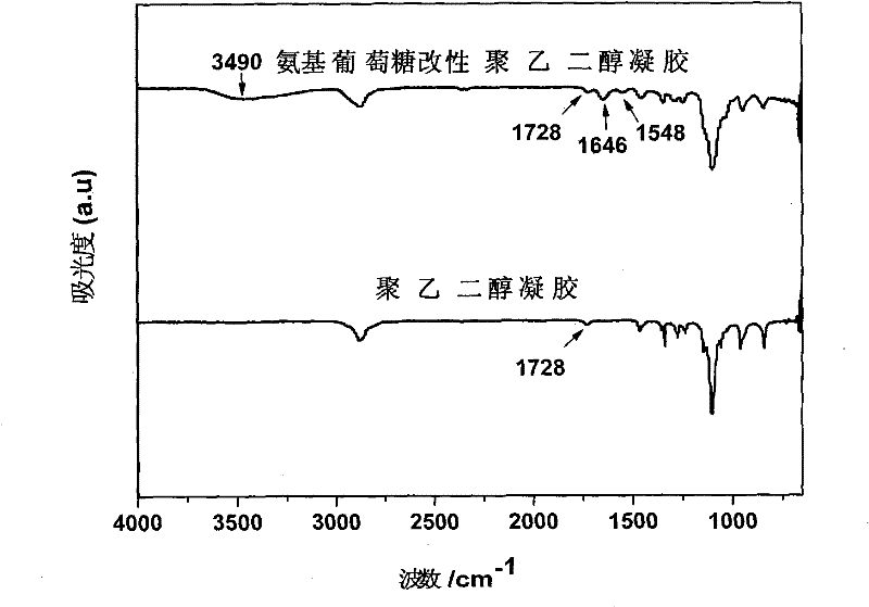 Glucosamine modified poly (ethylene glycol) diacrylate (PEGDA) hydrogel, preparation method and application thereof