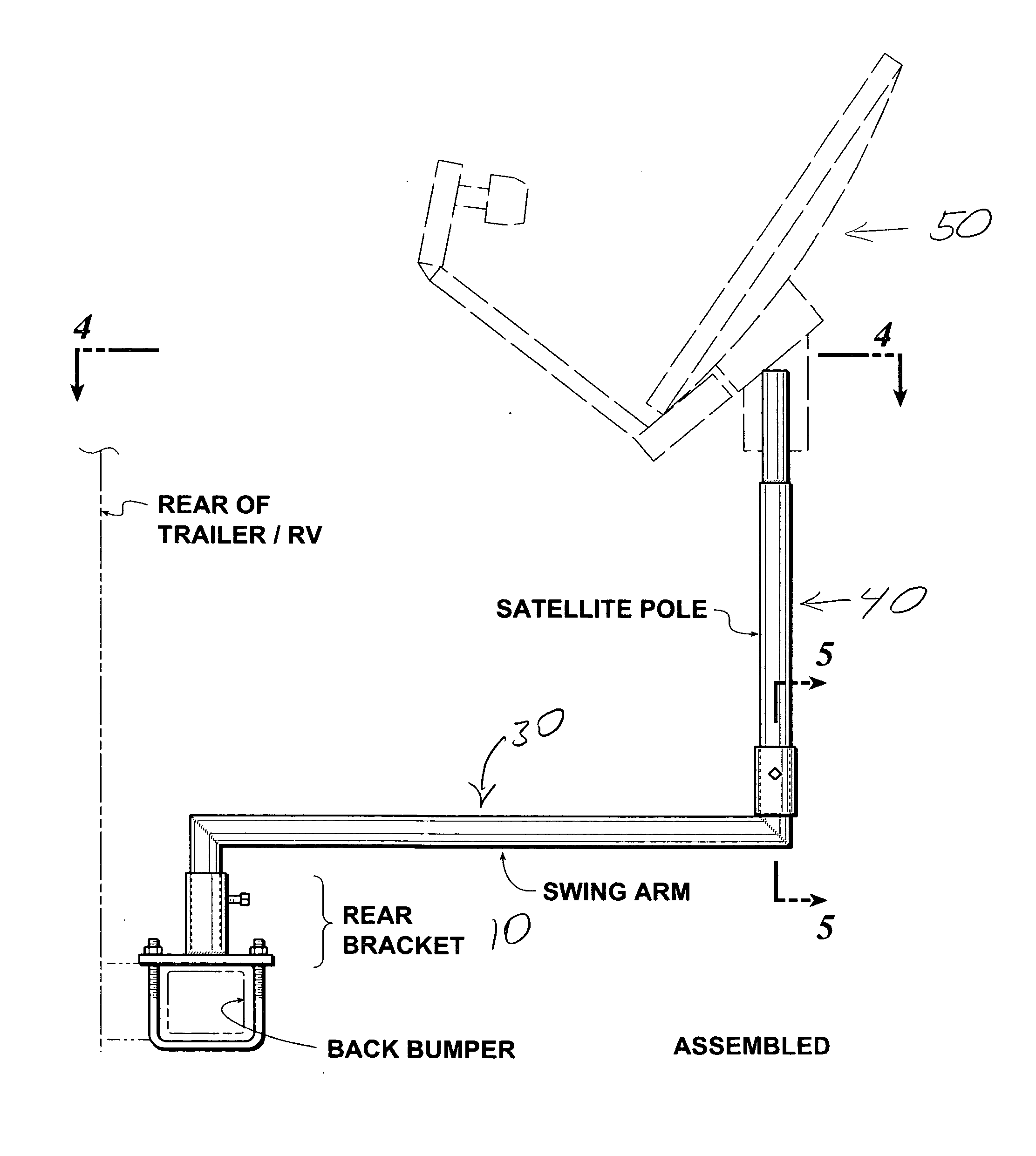 Swing arm satellite assembly