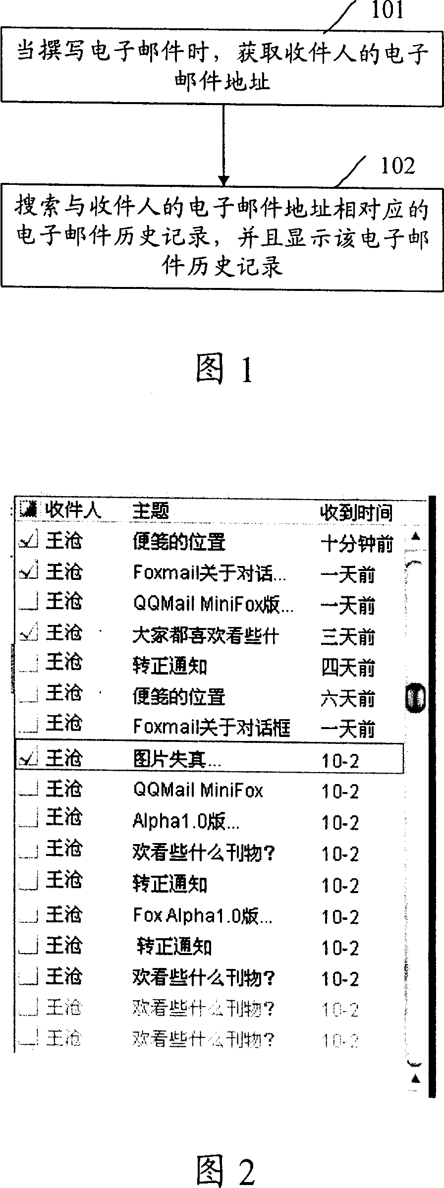 Method and system for displaying history of e-mail