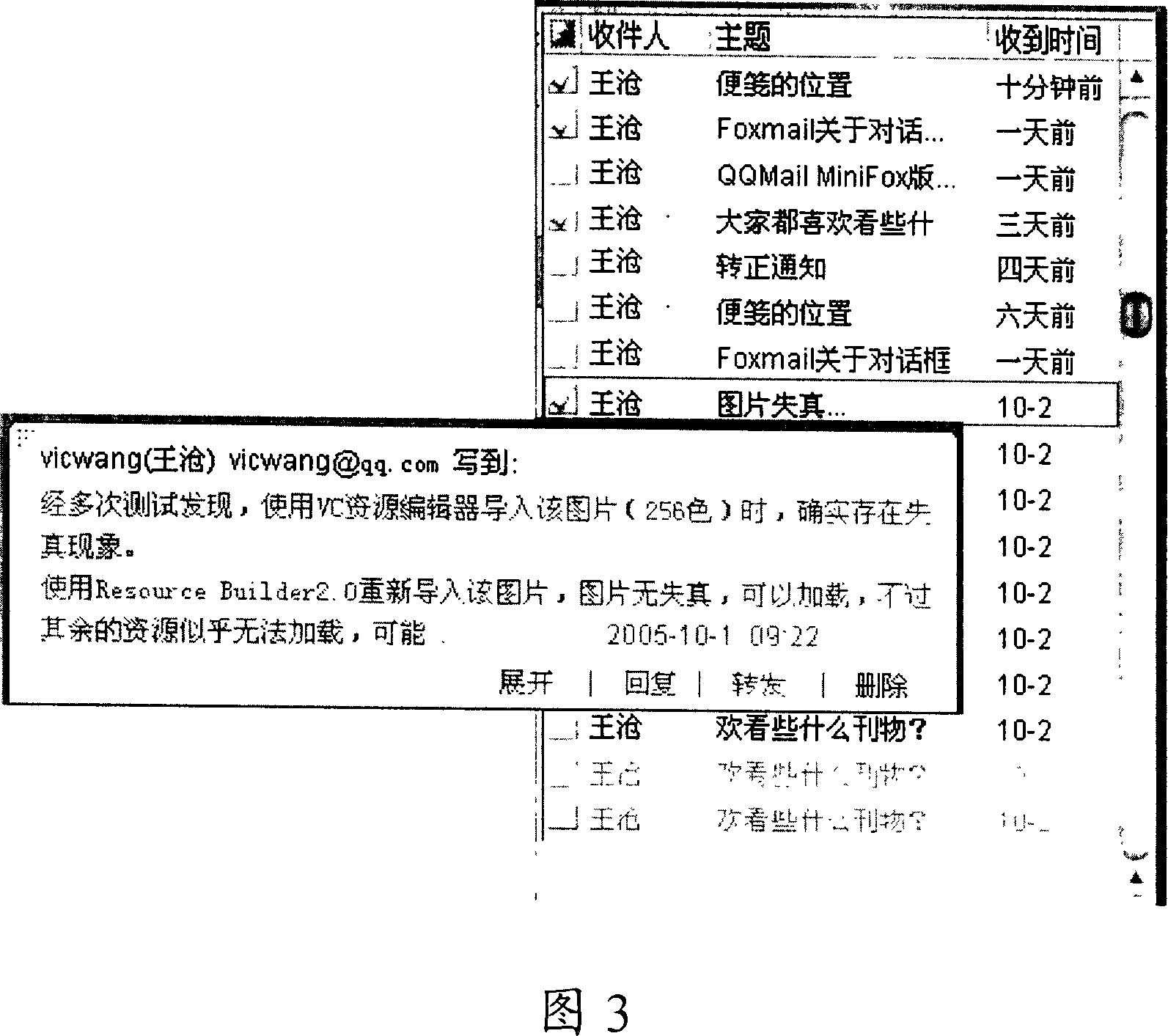 Method and system for displaying history of e-mail