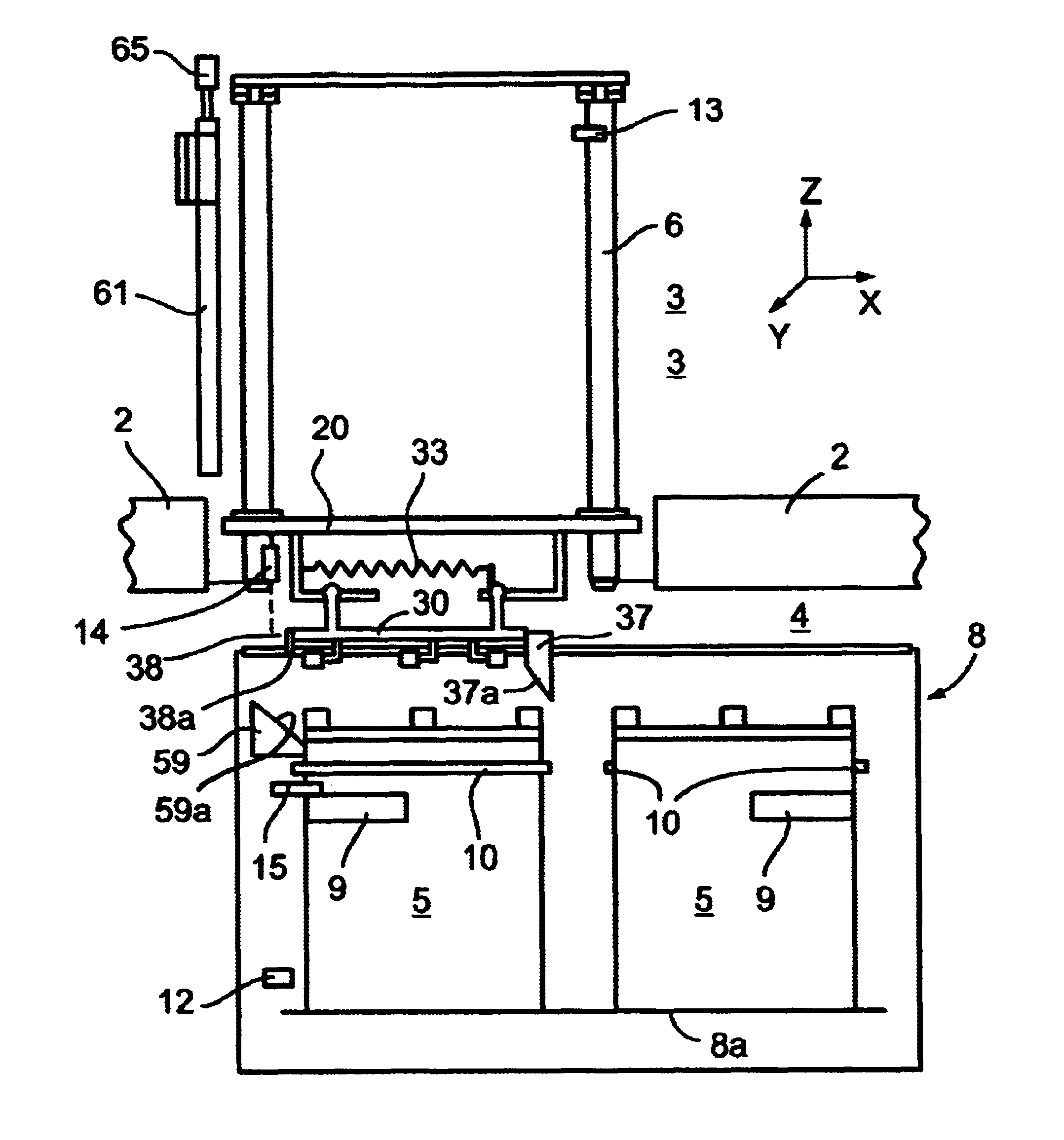 Container lifting apparatus particularly useful in aircraft for storing and retrieving galley articles in the cargo hold