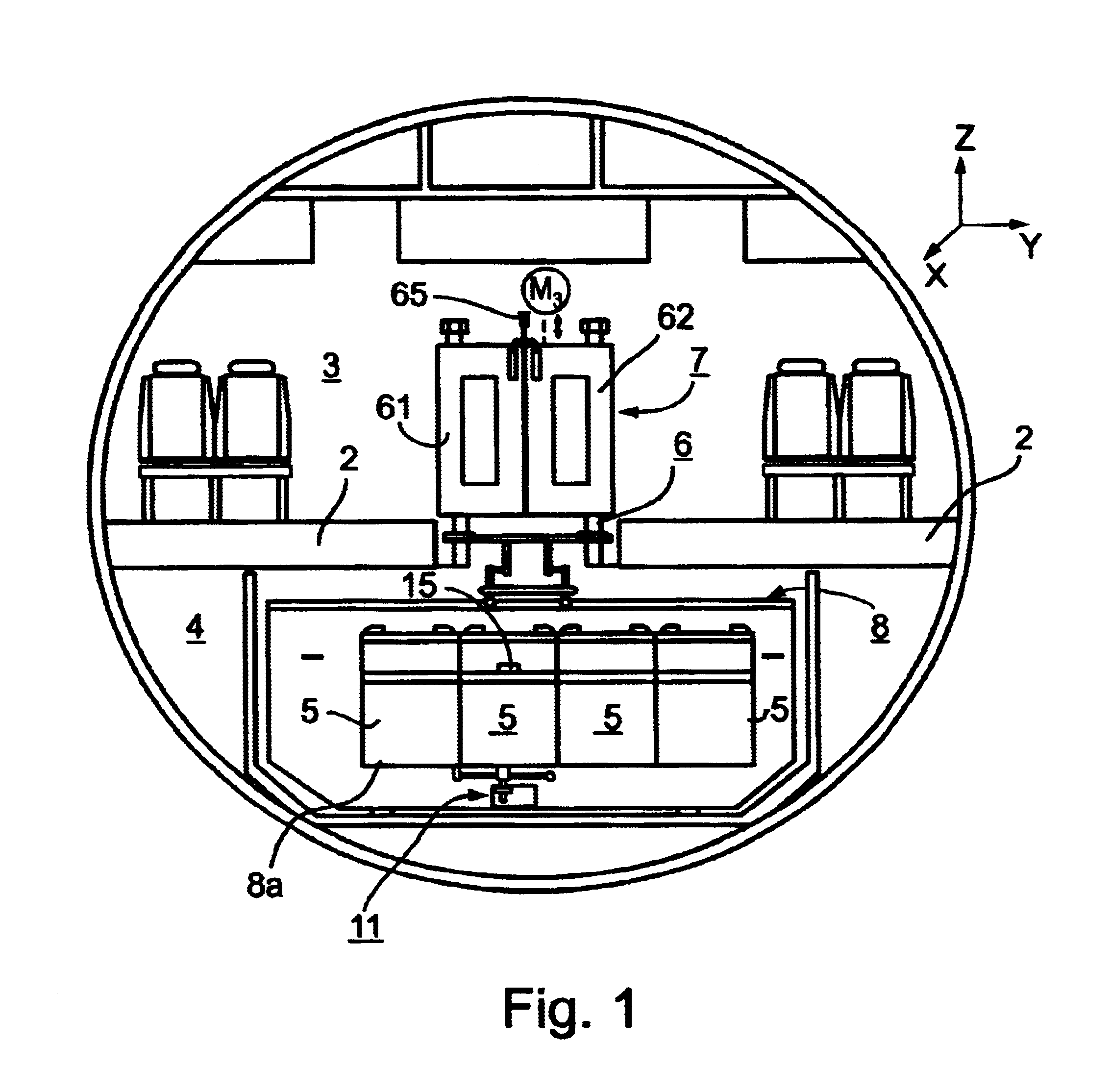 Container lifting apparatus particularly useful in aircraft for storing and retrieving galley articles in the cargo hold