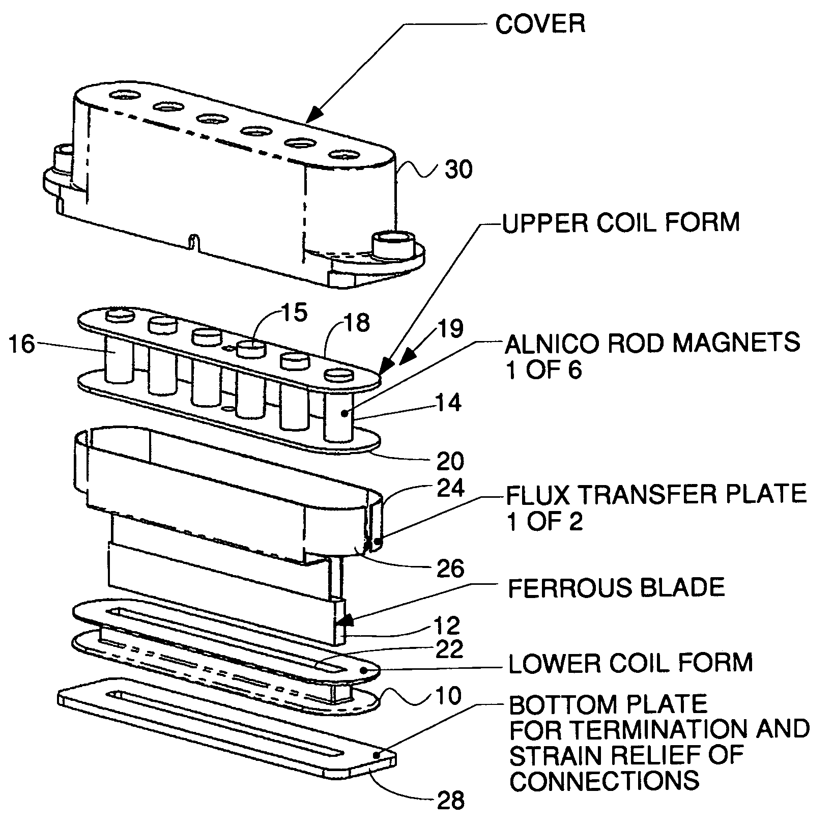 Compact hum-canceling musical instrument pickup with improved tonal response