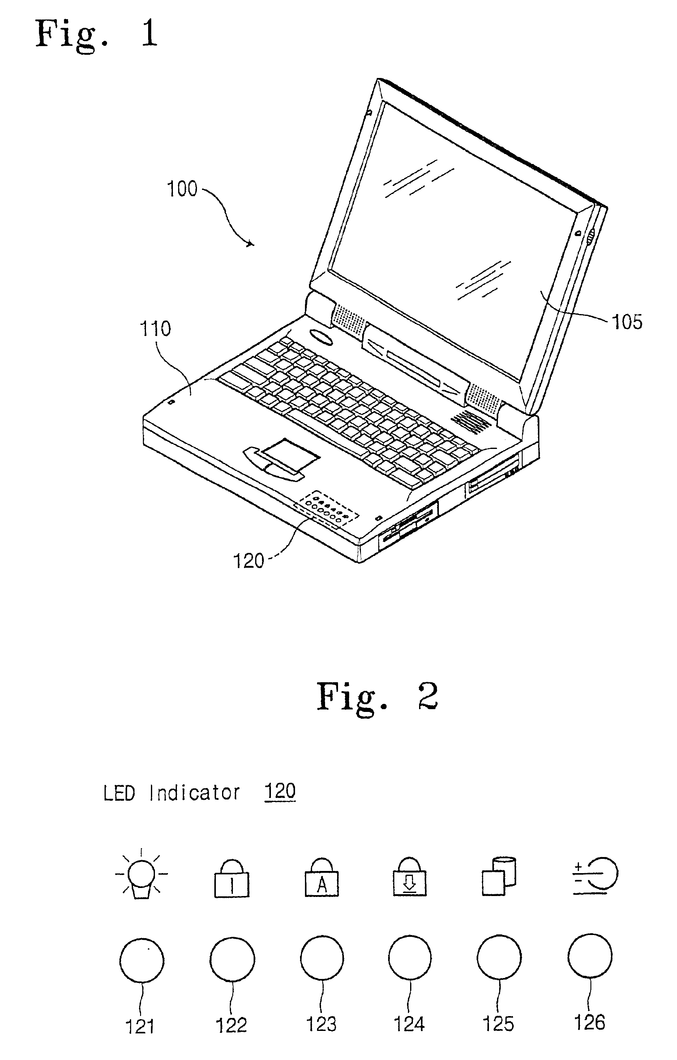 Portable computer system for indicating power-on self-test state on LED indicator