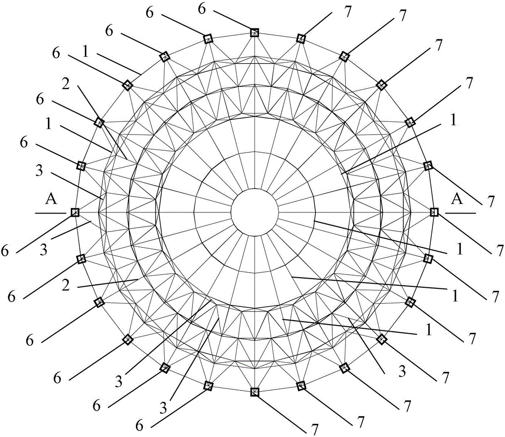 Single and double-layer spherical reticulated shell with piezoelectric ceramic bar structure and bar internal force monitoring device