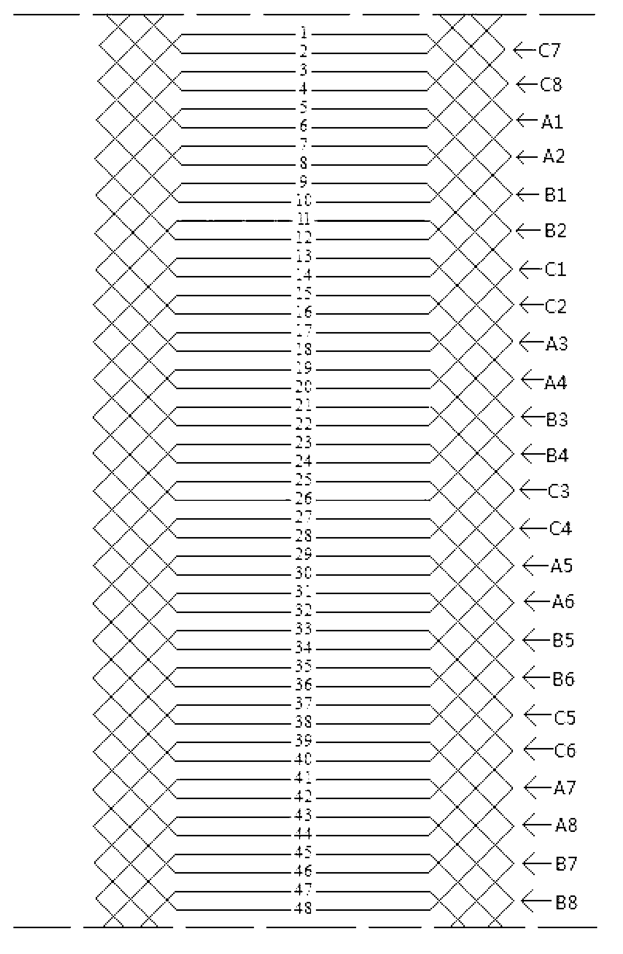 Single-layer short isometric winding of 48-slot 4-pole three-phase asynchronous motor
