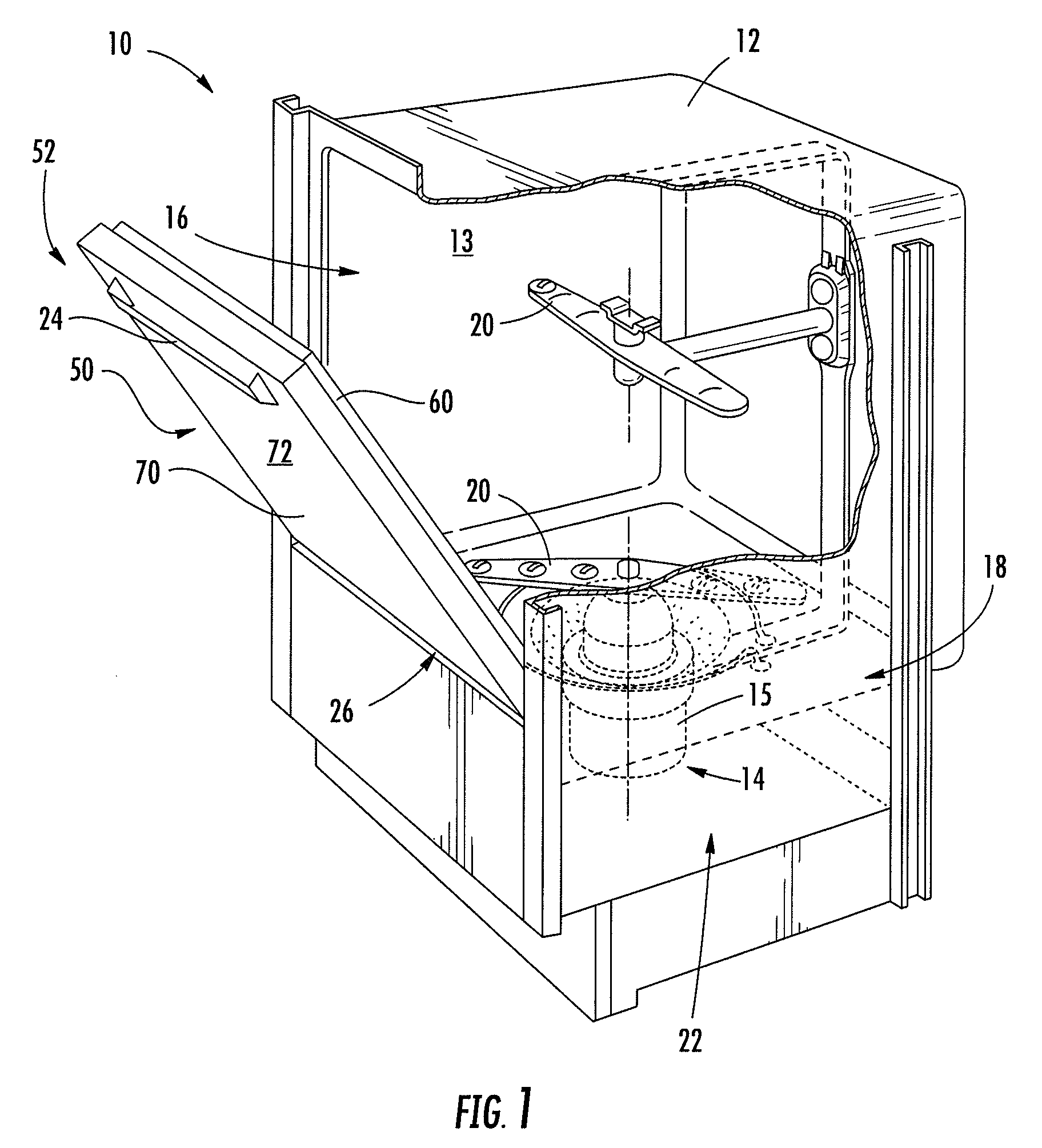 Dishwasher, a door assembly for the dishwasher, and an associated method for drying dishware