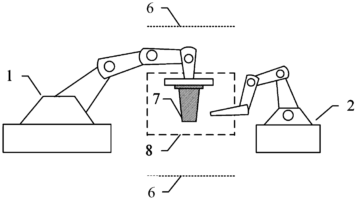 Non-interference laser shock peening method with two robots linked