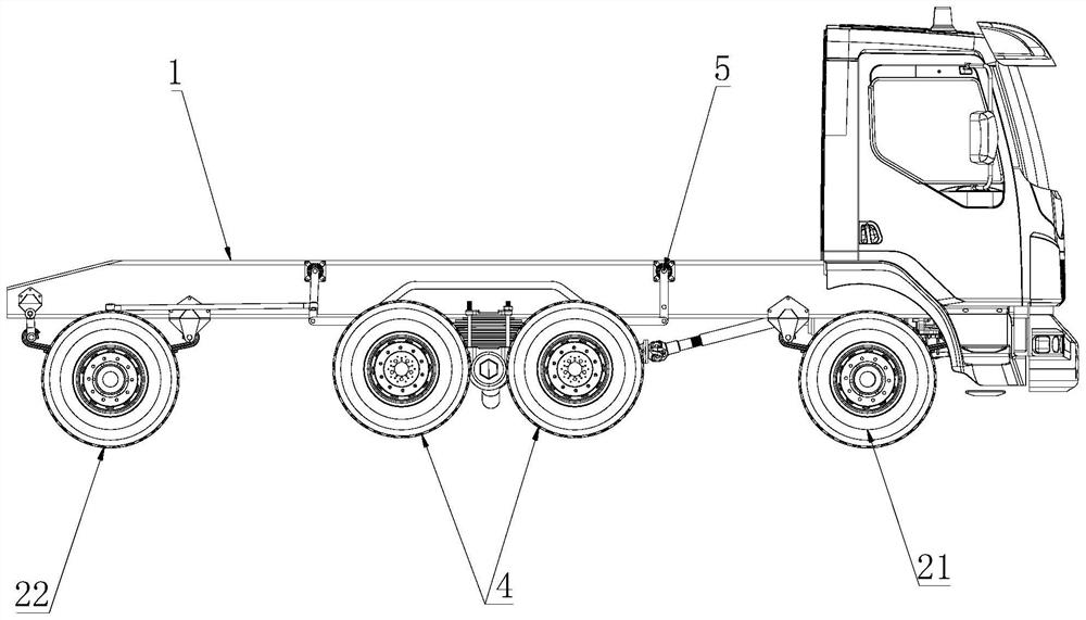 Heavy transport vehicle chassis with high trafficability