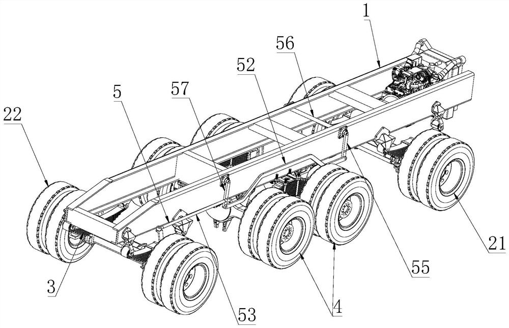 Heavy transport vehicle chassis with high trafficability