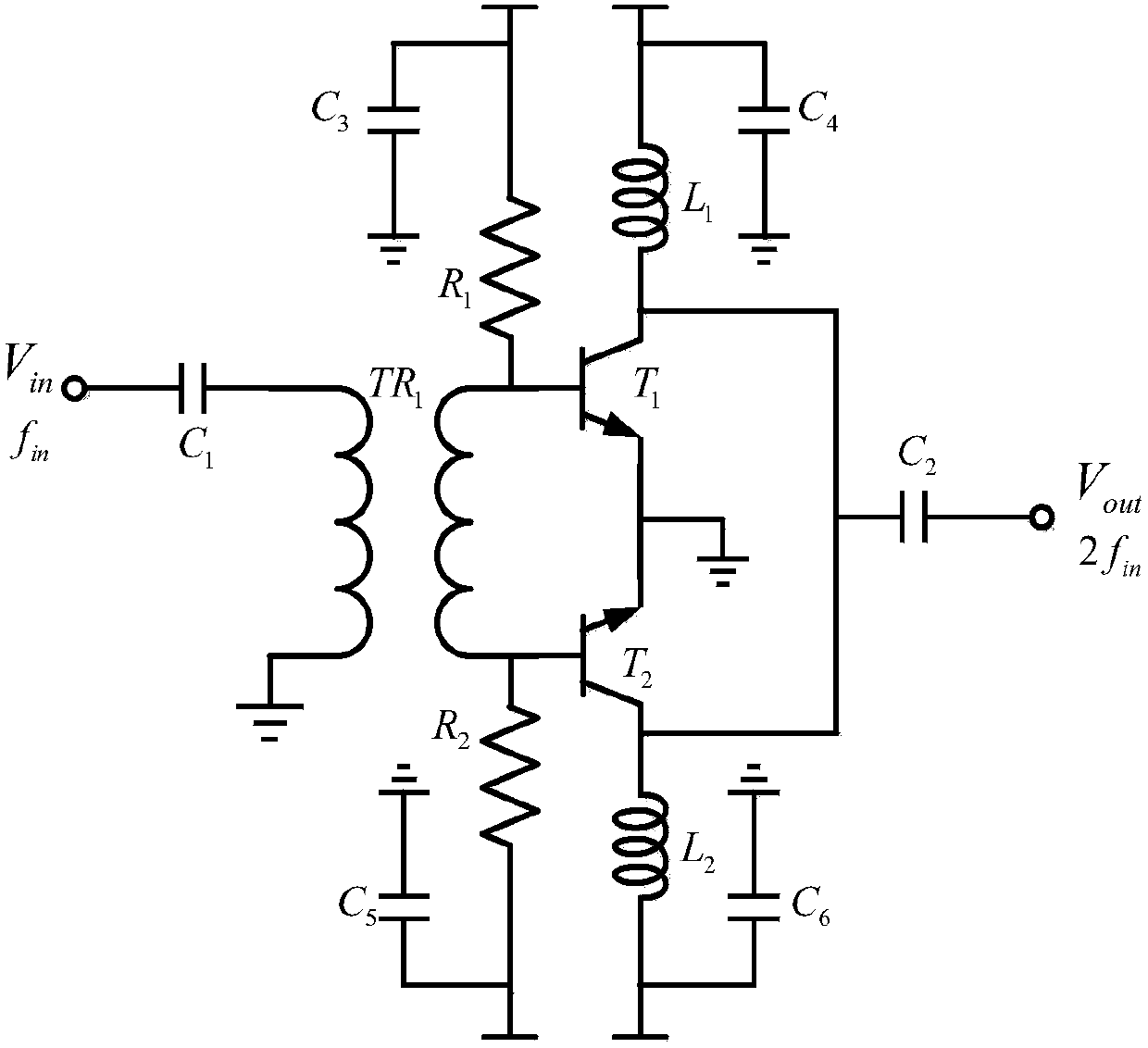 Low-power consumption broadband frequency doubler circuit