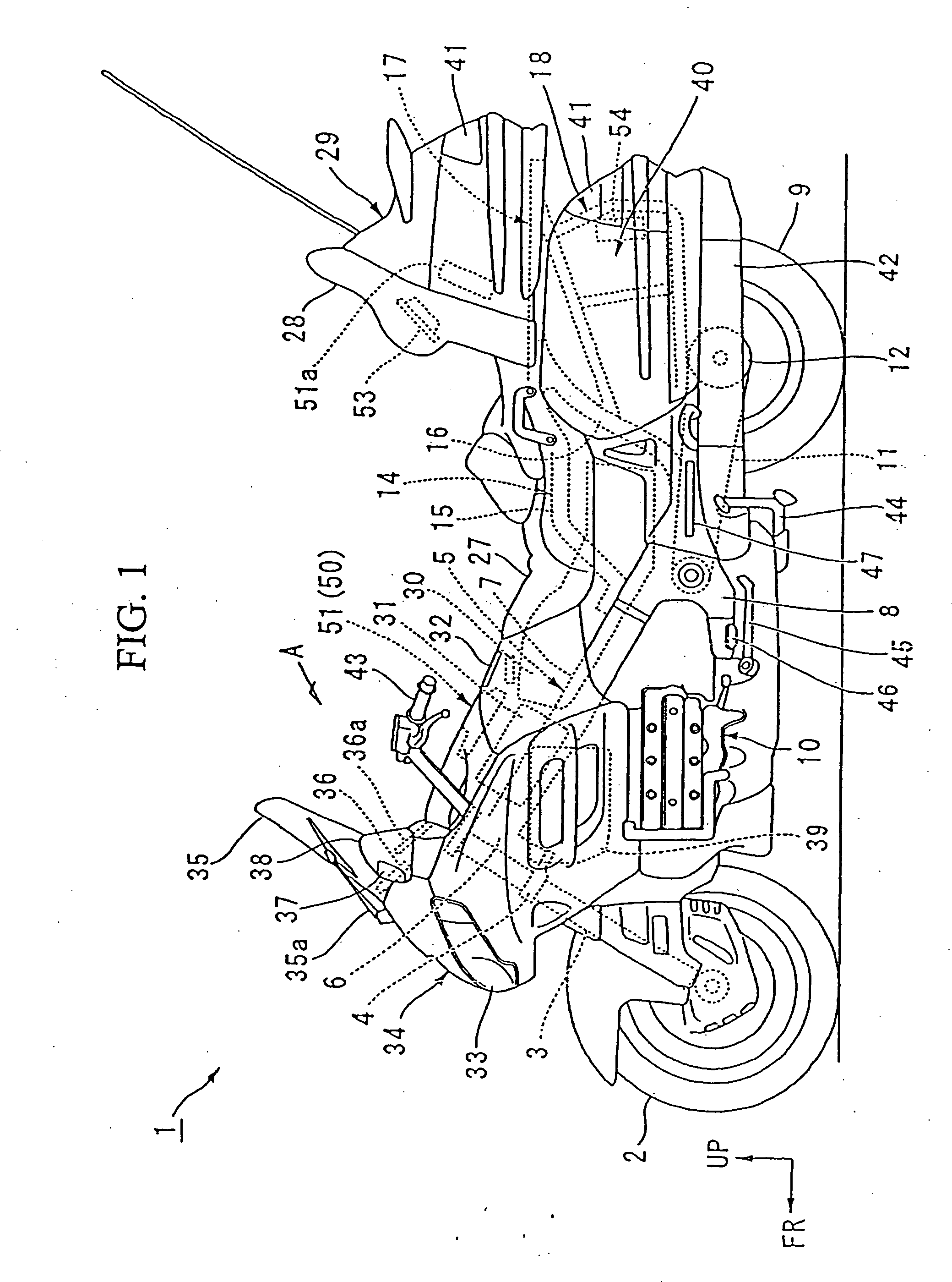 Audio device arrangement structure for a motorcycle, and motorcycle incorporating same