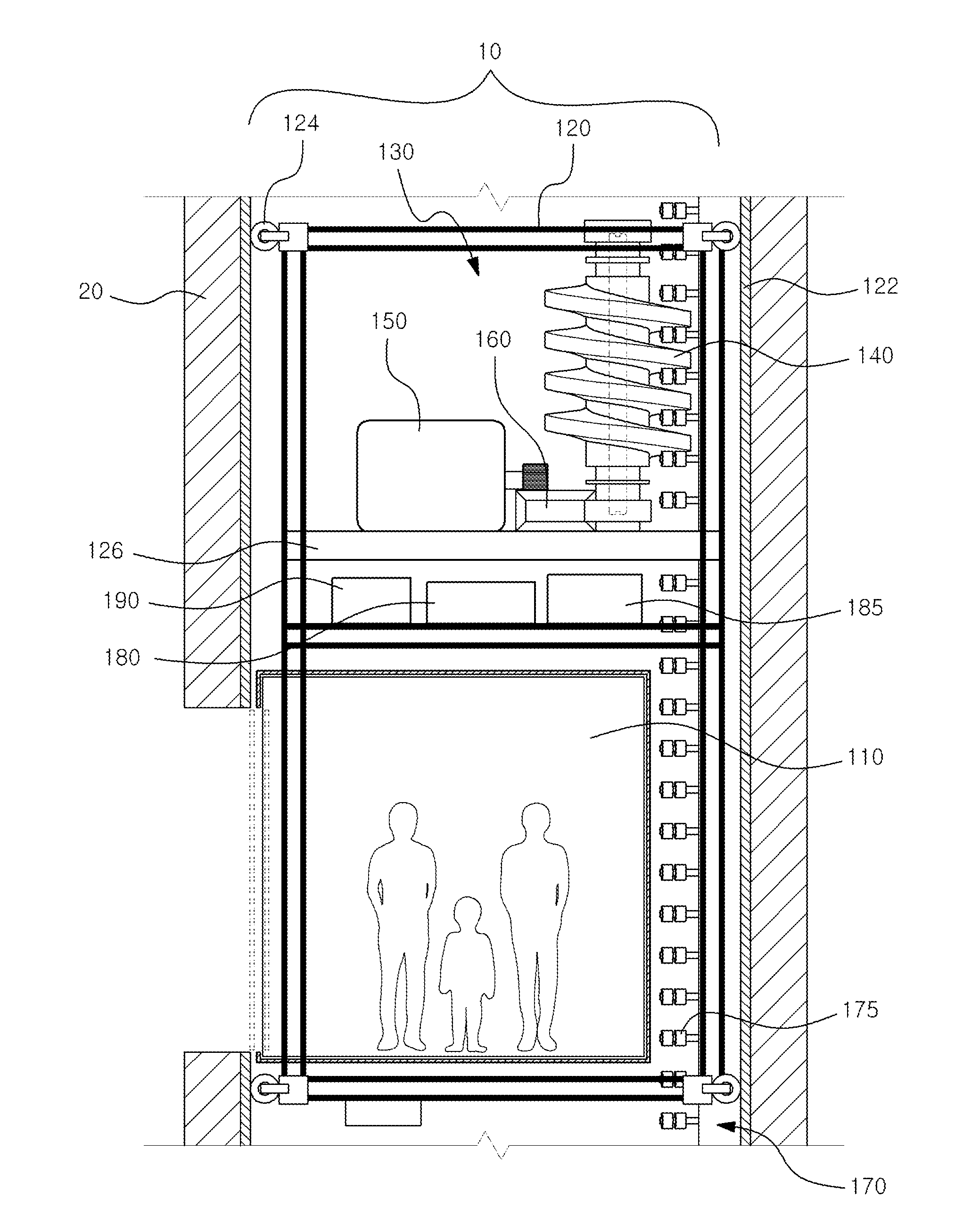 Wormgear shaped driving part, elevator using wormgear shaped driving part and elevating system