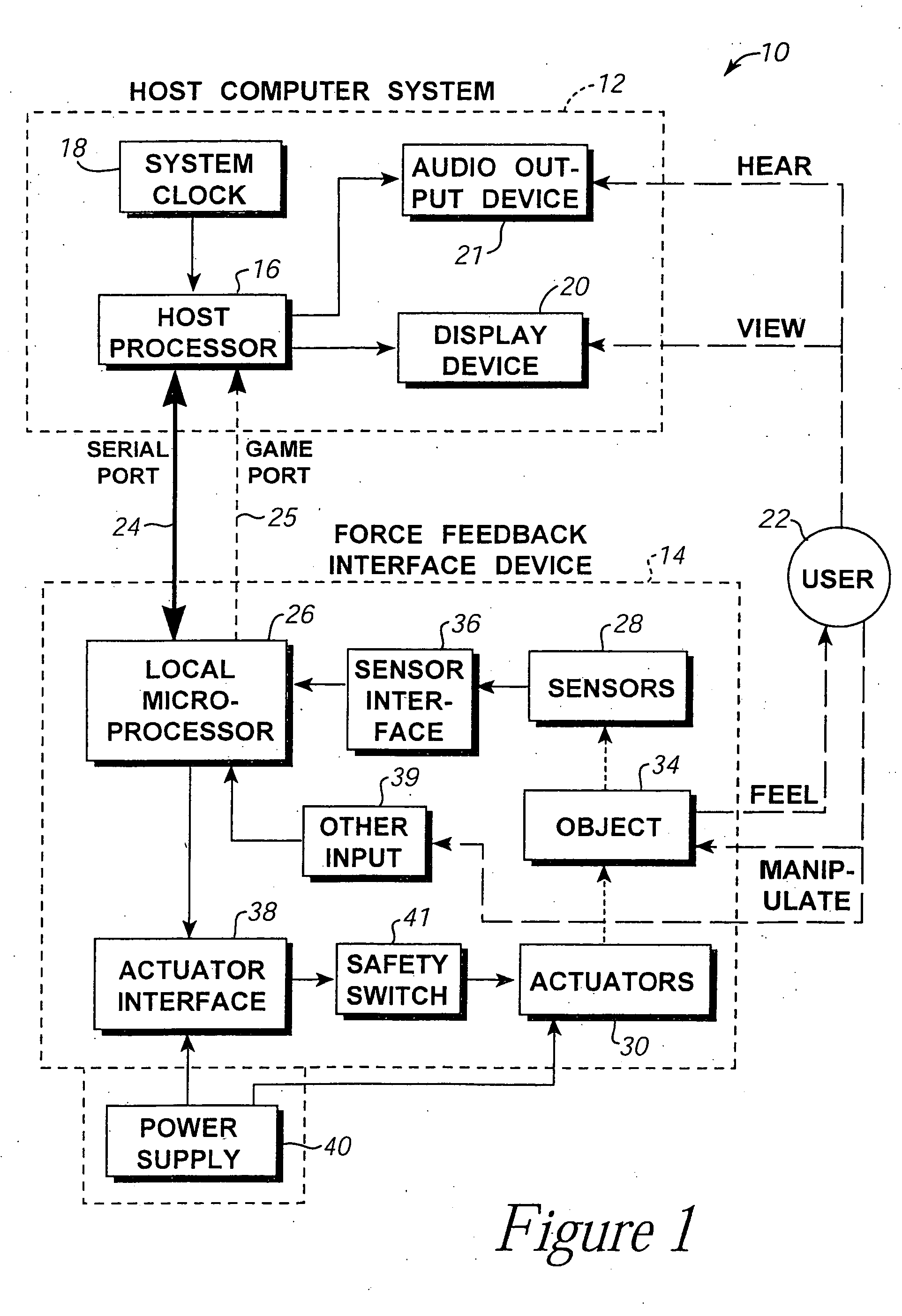 Method and apparatus for controlling human-computer interface systems providing force feedback