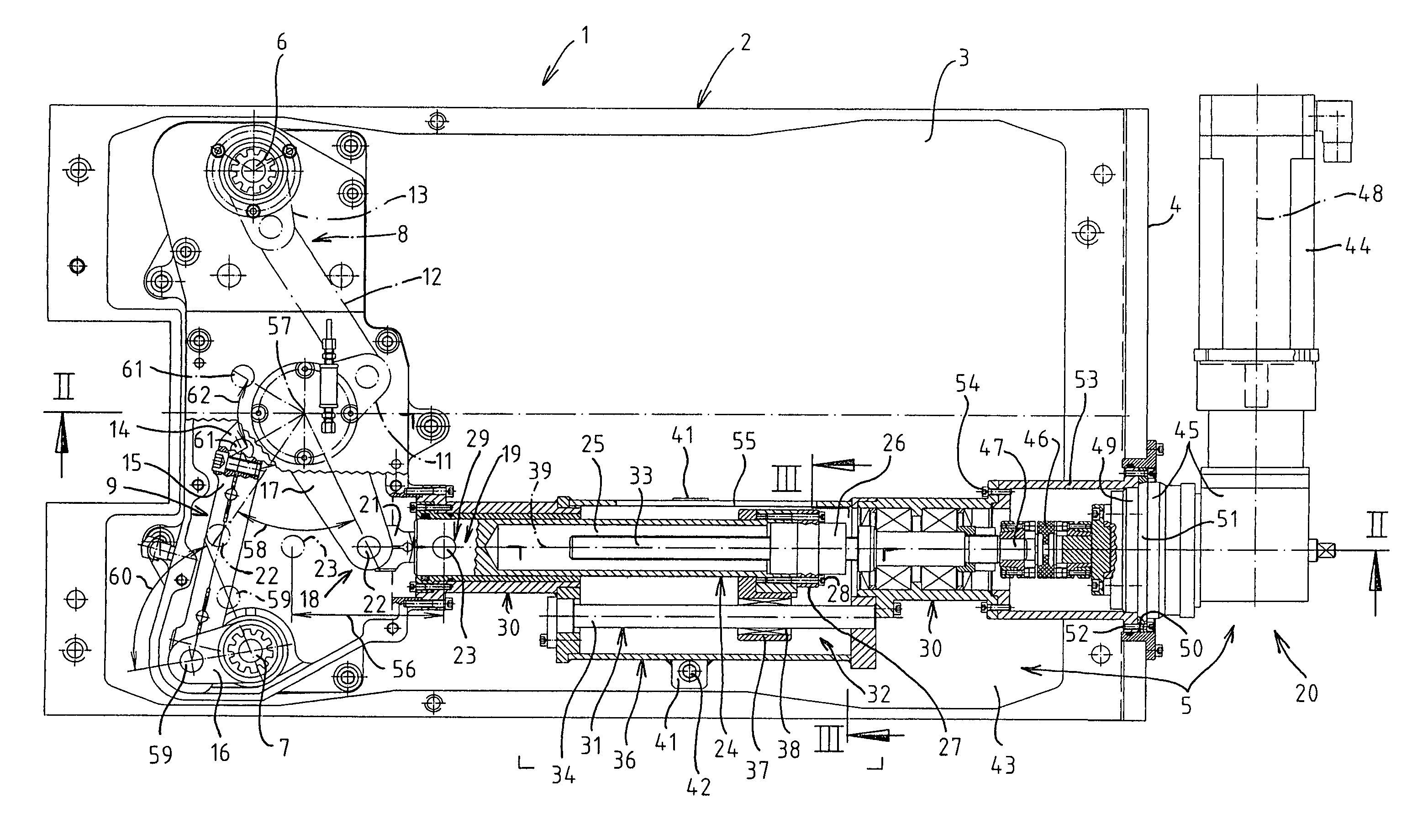 Device for closing and opening the mold halves of a glass molding machine