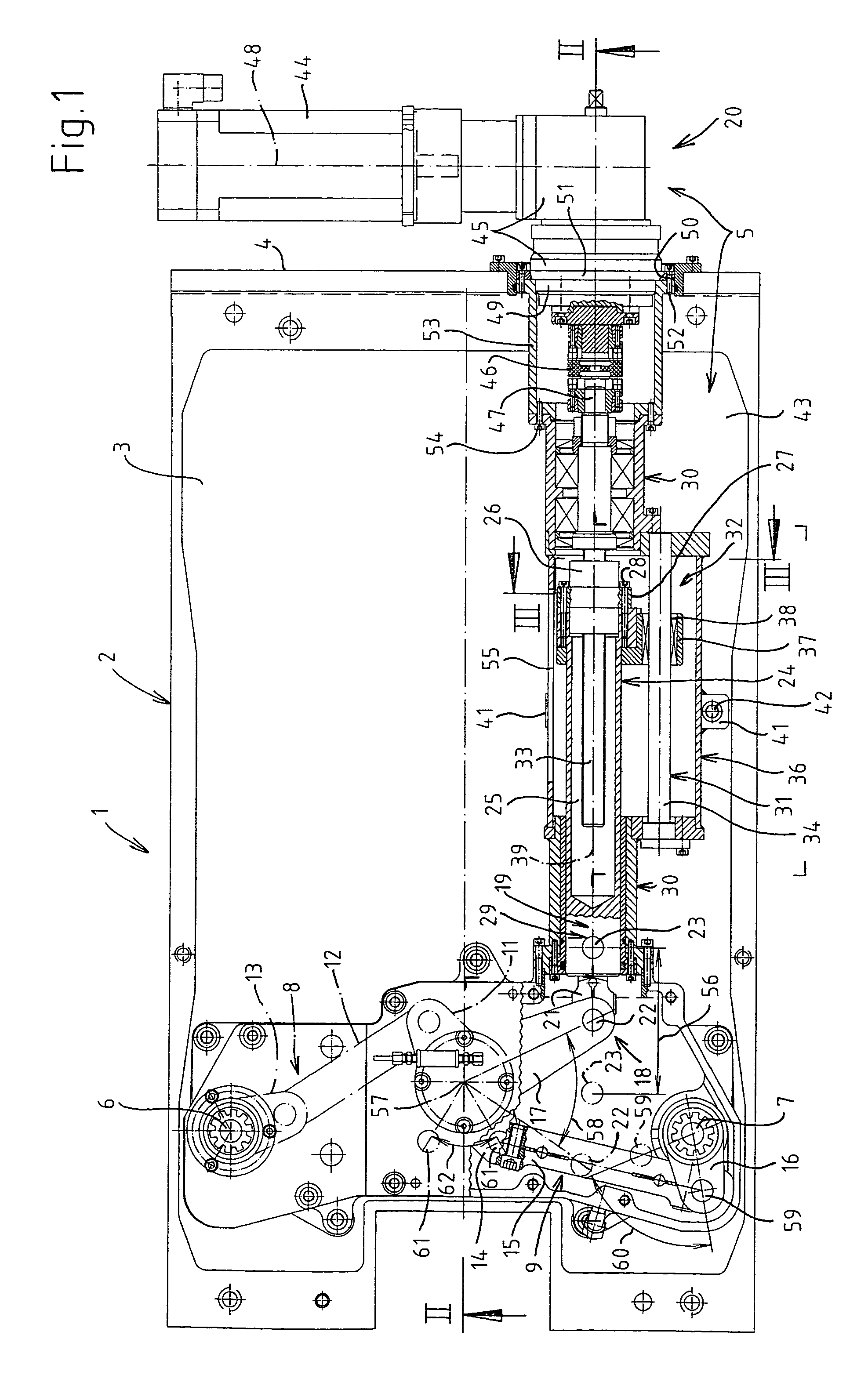 Device for closing and opening the mold halves of a glass molding machine