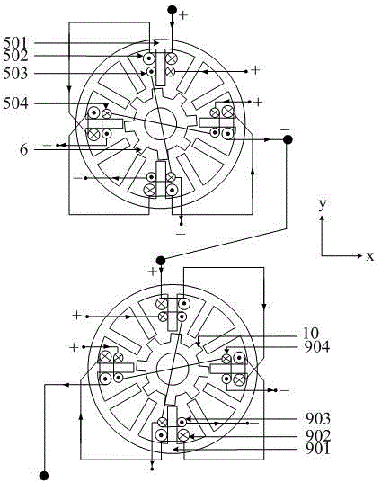 Flywheel battery supported and driven by split magnetic levitation switch reluctance motor