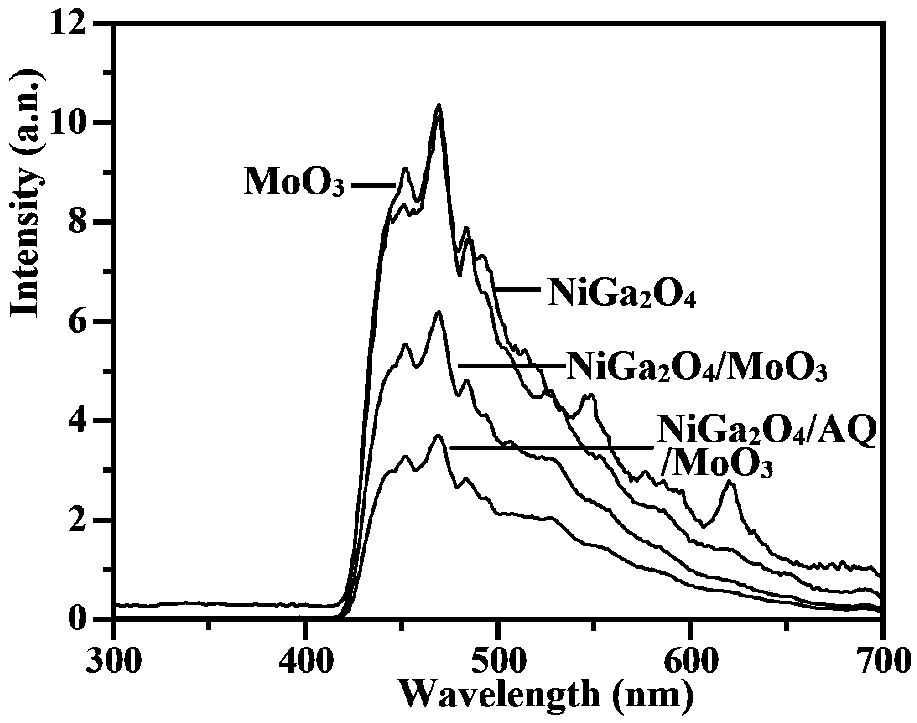 Novel photocatalyst NiGa2O4/AQ/MoO3 as well as preparation method and application thereof