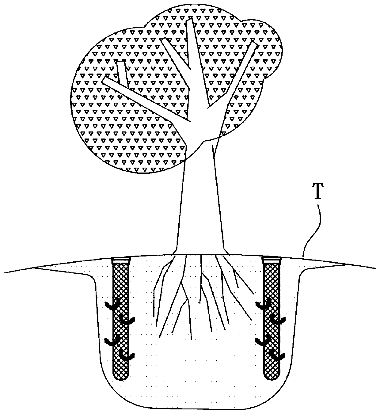 Vertical irrigator for large arbor and distribution method of vertical irrigator