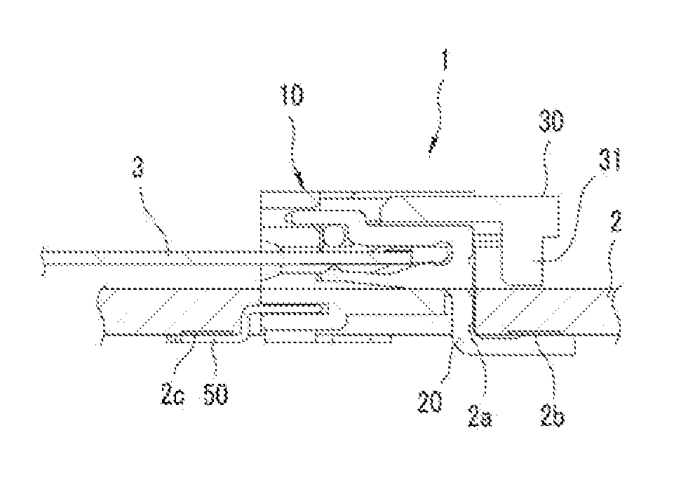 Mounting structure and method of connector for flexible cable