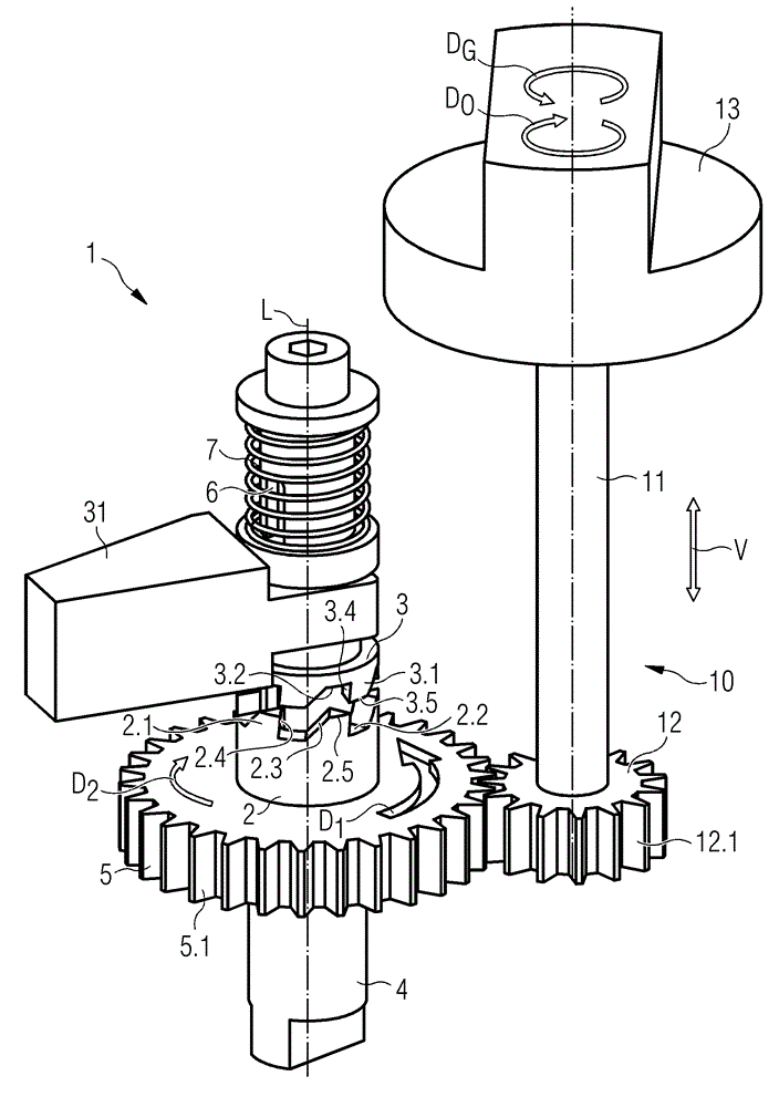 Transmission device for a compact circuit breaker for the transfer of torque and actuating means of a compact circuit breaker