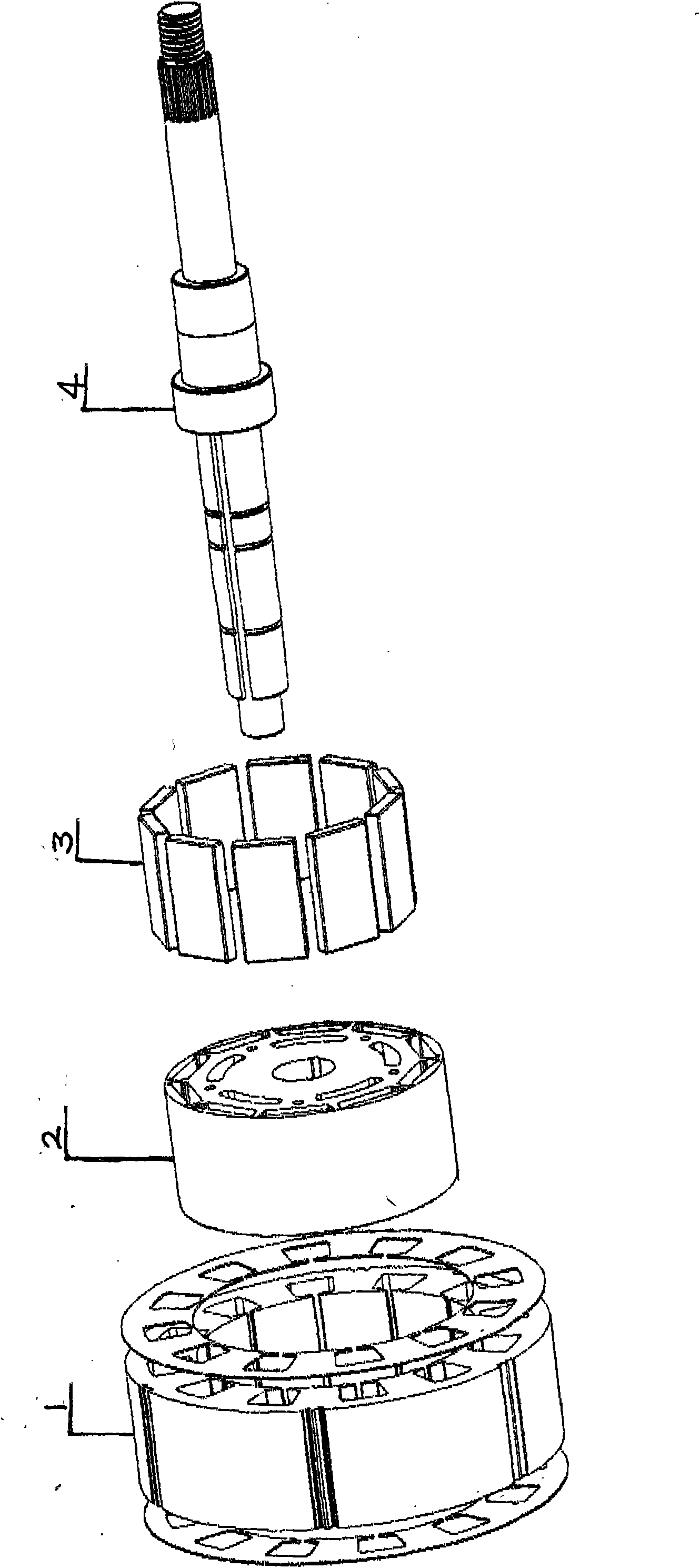 Motor with magnetic steel sheet motor rotor and motor stator using double-coil double-group winding method