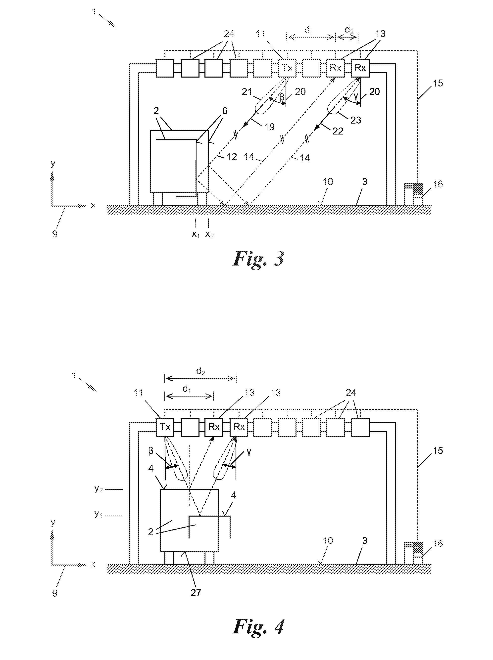 Apparatus for measuring the position of a vehicle or a surface thereof