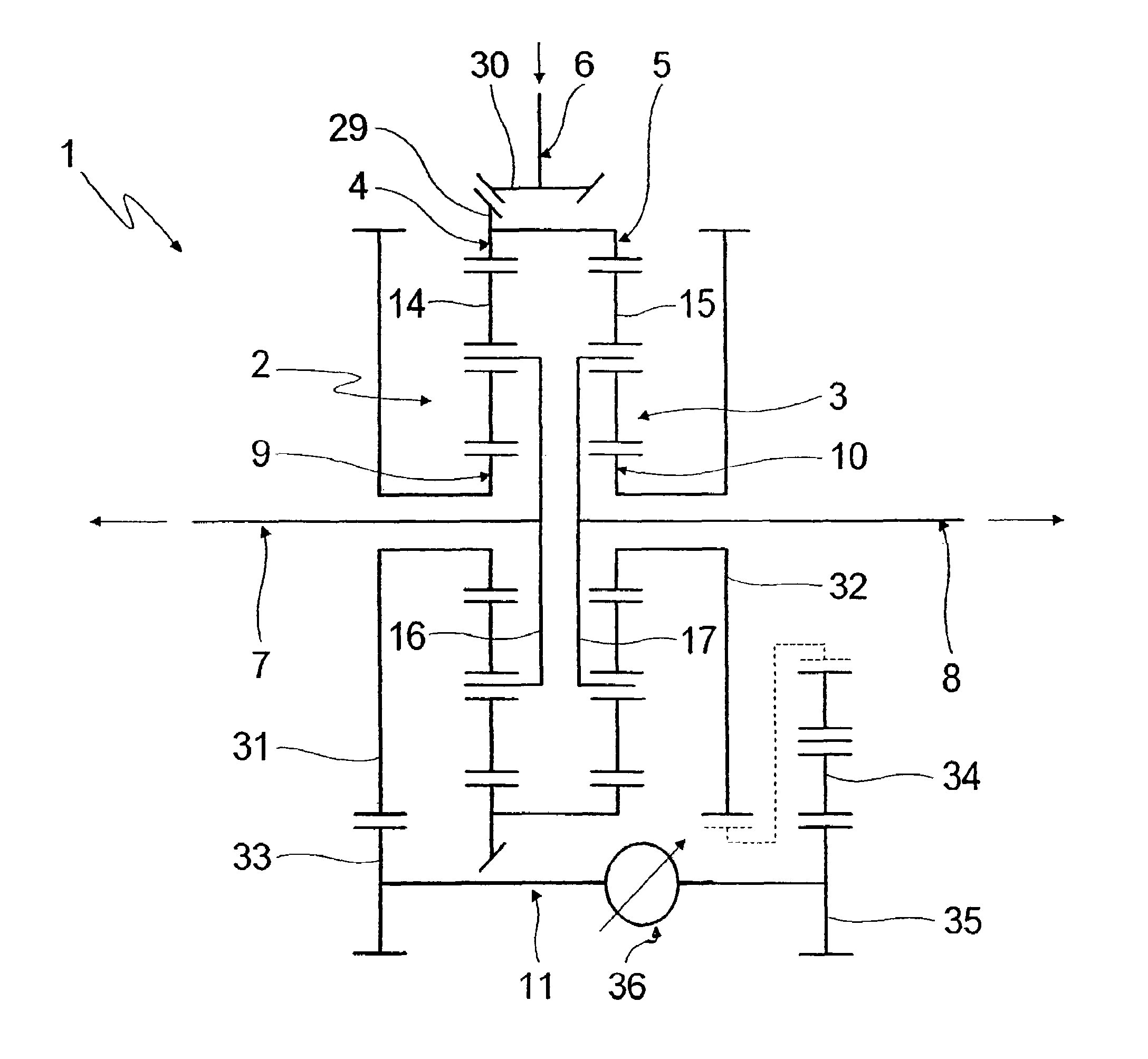 Transmission and drive train for a vehicle