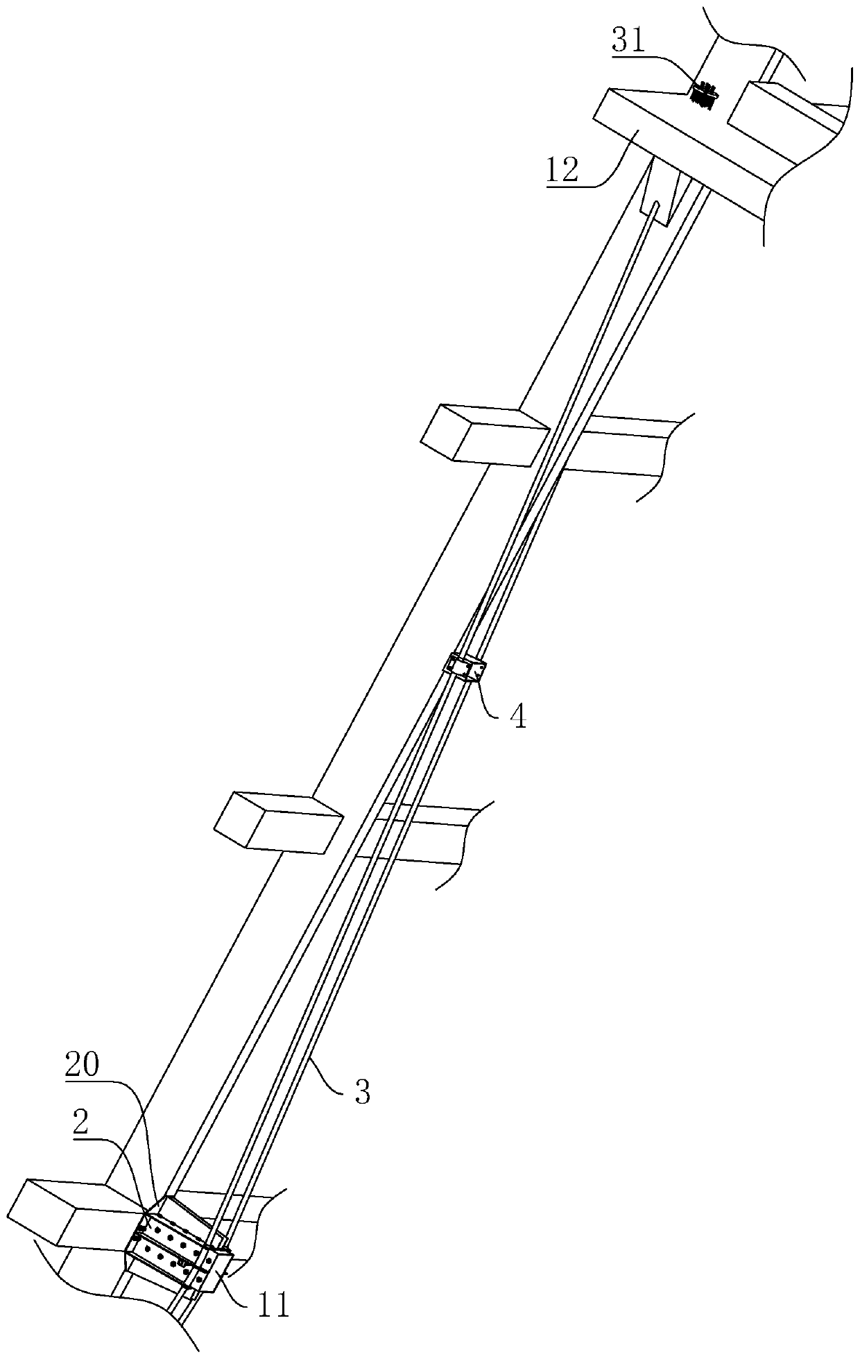 External pre-stressed reinforcing structure for removing supporting column and construction method
