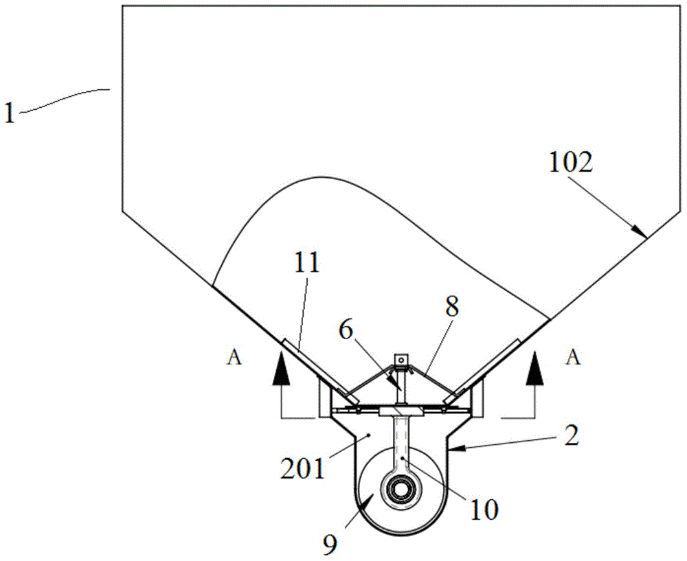 Unloading device, agricultural machinery with the same and unloading method