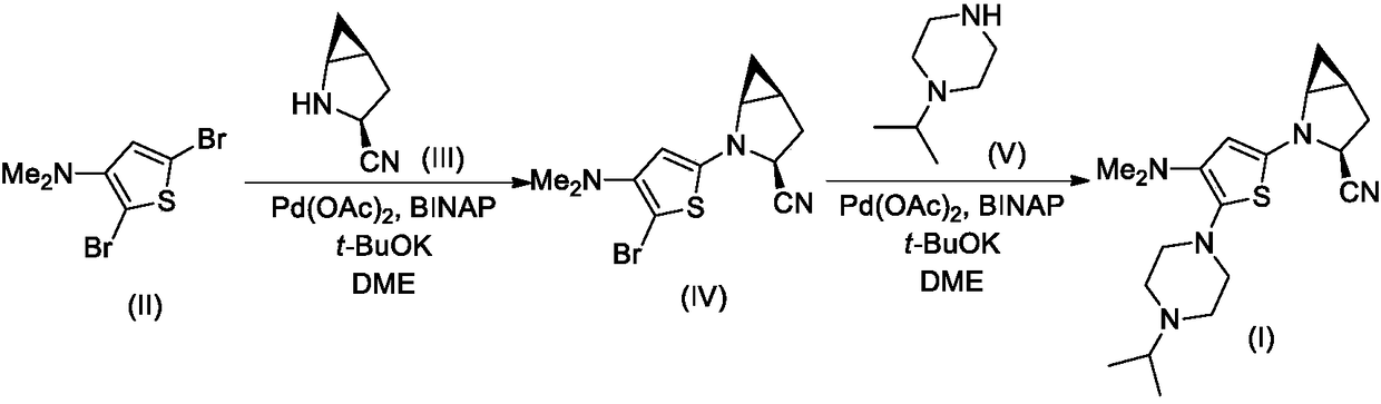 Bicyclic nitrile compound comprising dimethylamine thiophene and isopropyl piperazine amido structure and application