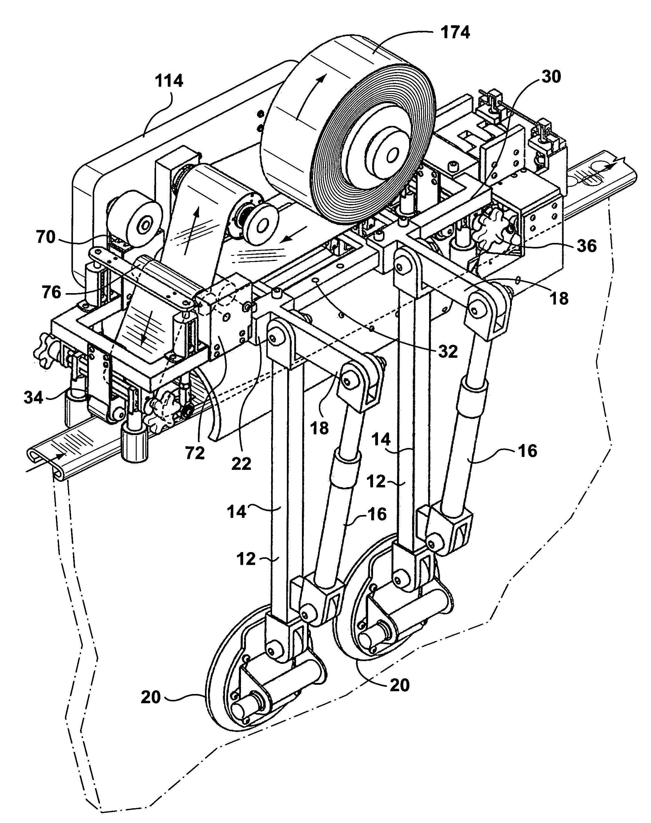 Method of and apparatus for applying a film optionally including advertising or other visible material, to the surface of a handrail for an escalator or moving walkway