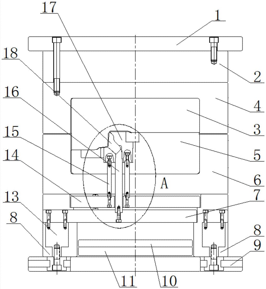 A gate-type secondary injection mold for large-angle double-material products