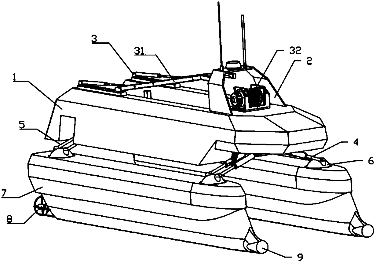 Seakeeping unmanned boat provided with water-surface self-adaptive stabilizer