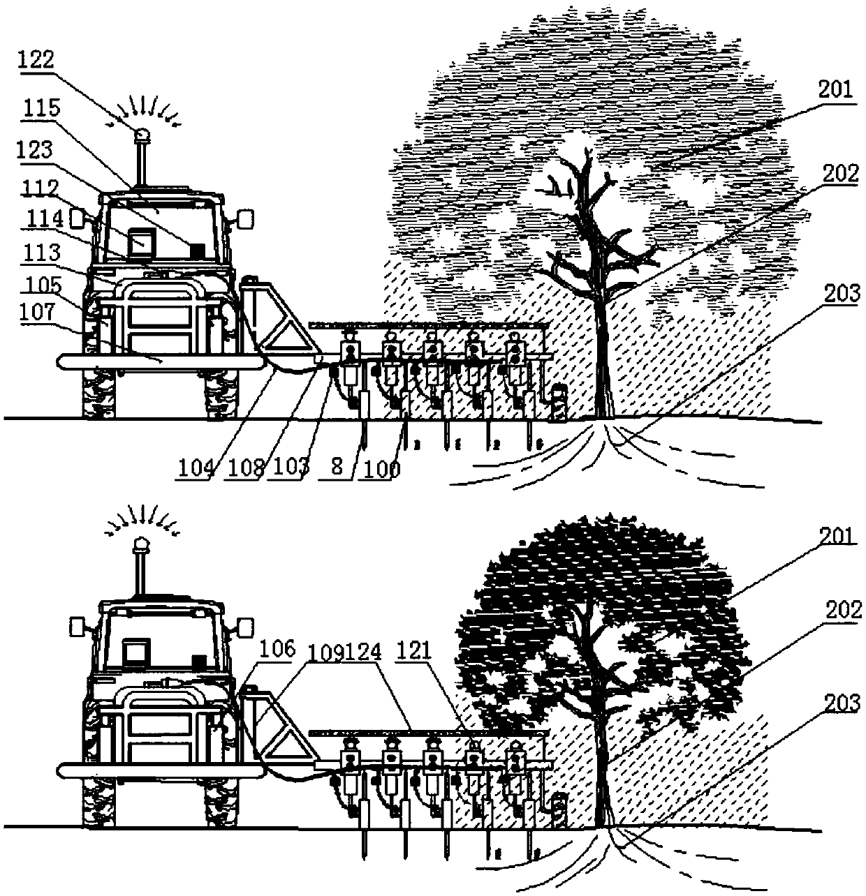 Accurate pesticide application system and method for roots of trees