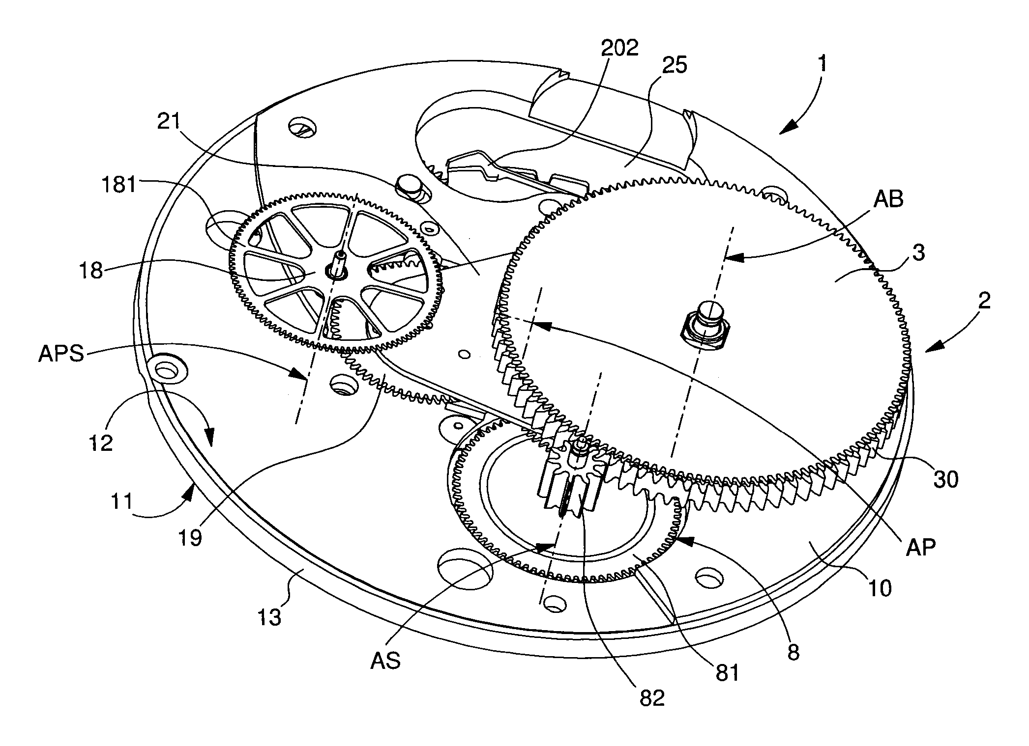Timepiece movement of reduced height with a large power reserve