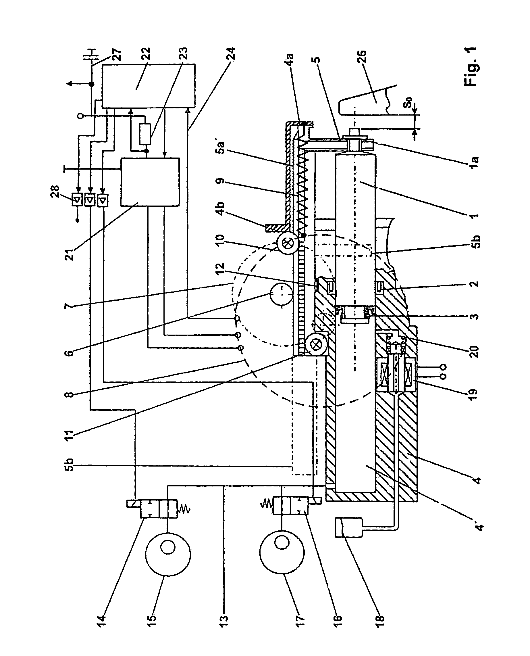 Brake system with electromotively driven piston/cylinder system