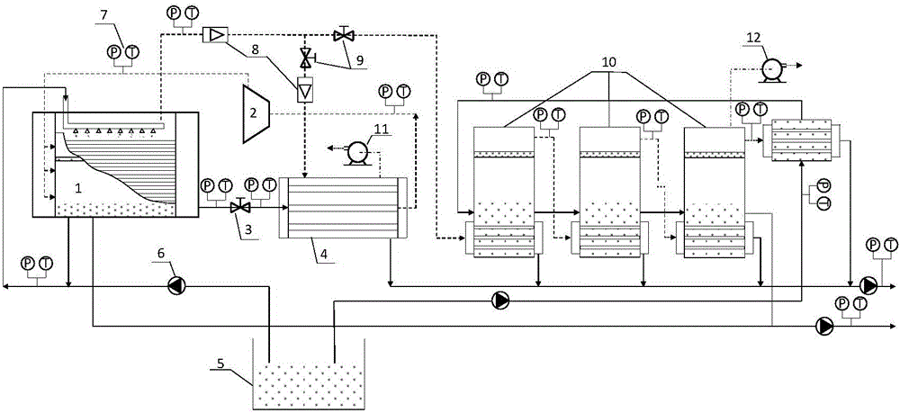 Seawater desalination device with heat-pump evaporation coupled with MED
