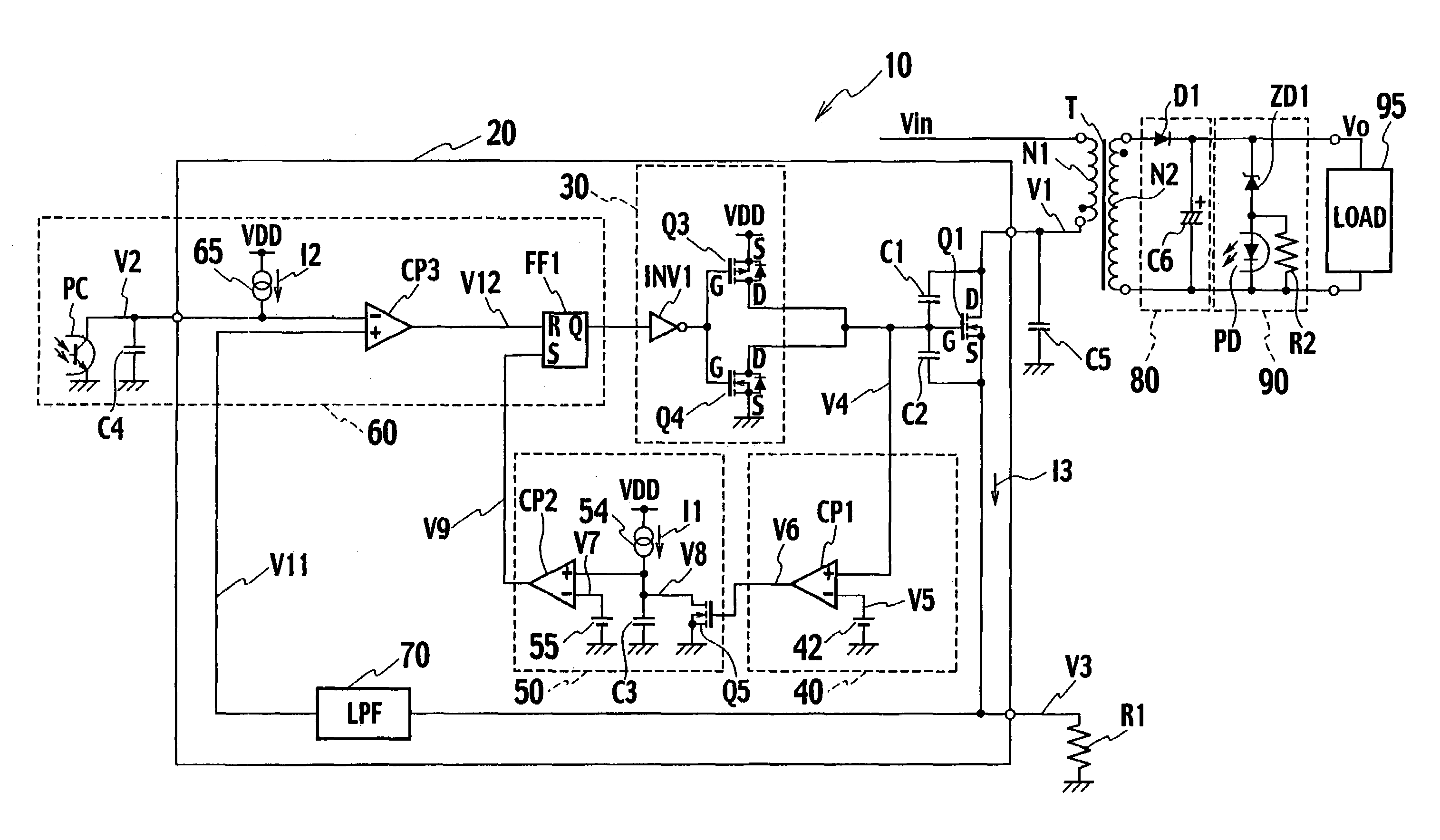 Switching power source apparatus with voltage gate detector for the switch