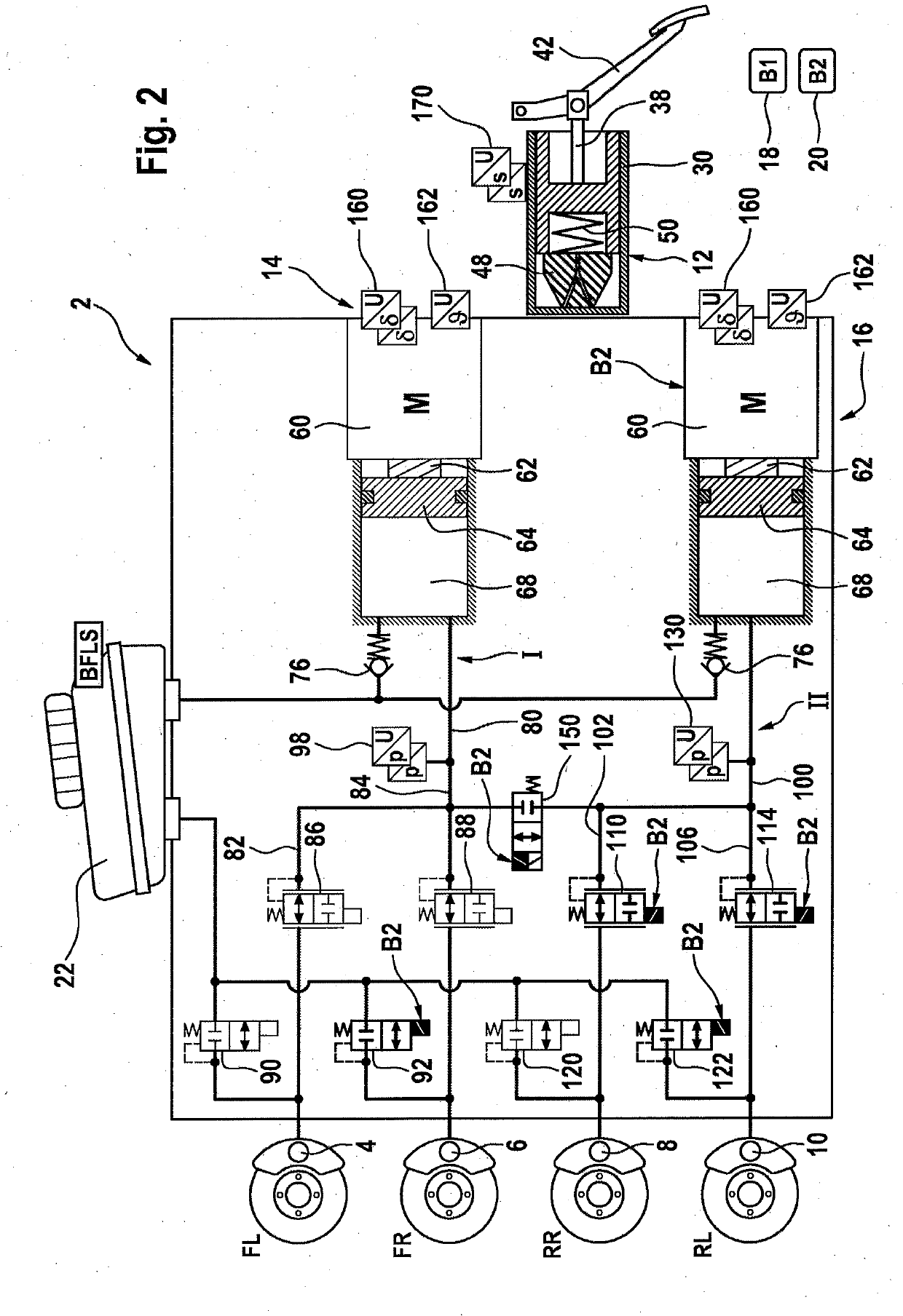 Brake system with two pressure sources, and two methods for operating a brake system