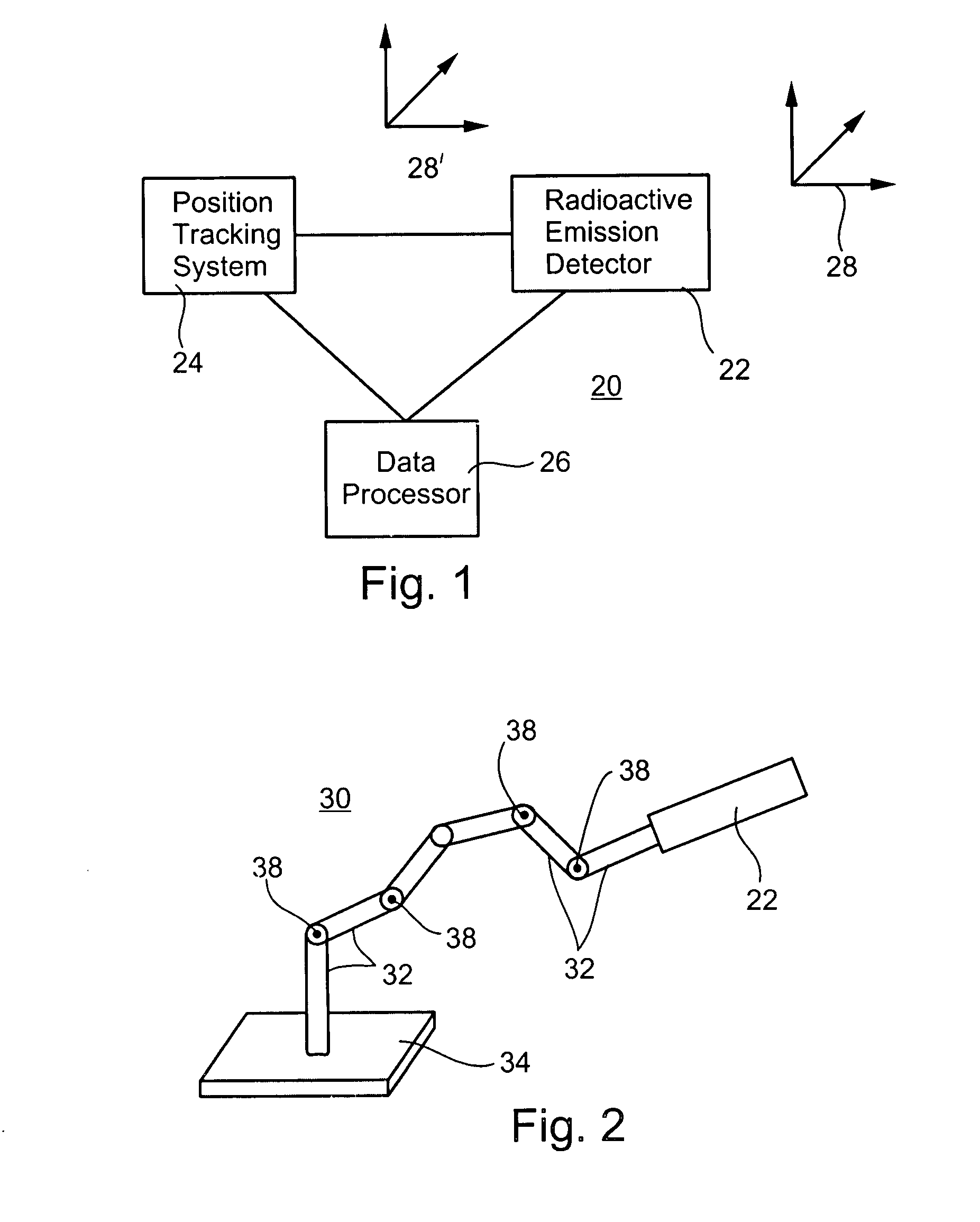 Radioactive emission detector equipped with a position tracking system