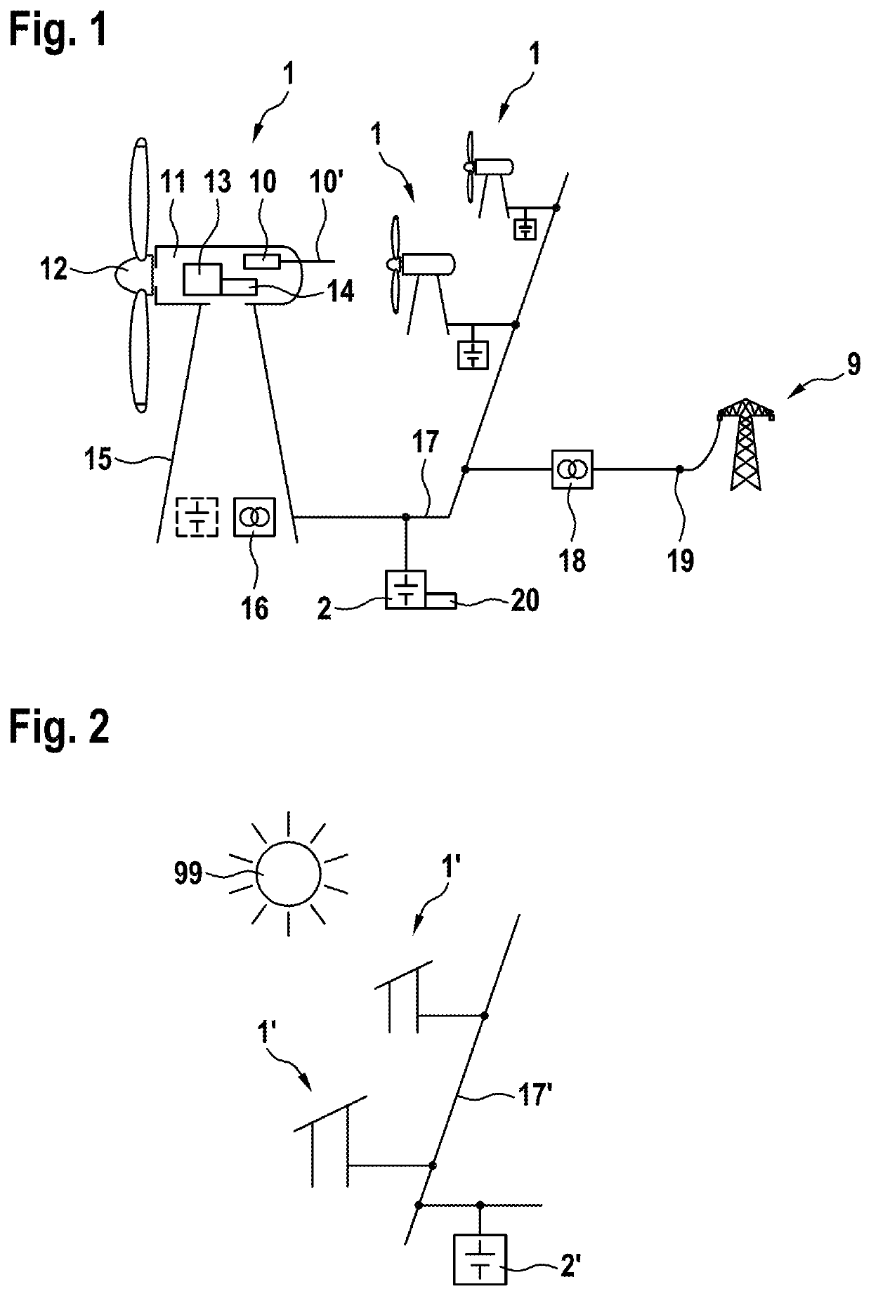 Arrangement having store for electrical energy and regenerative energy generator, in particular a wind power plant, and method for operating same
