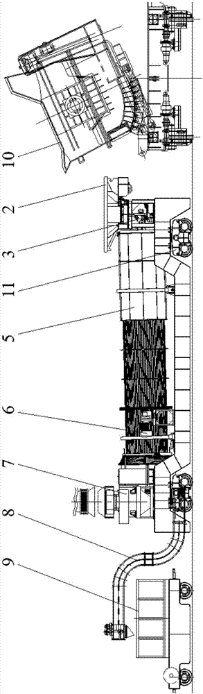 General structure of slag and iron separation and cooling device for molten iron desulphurization slag