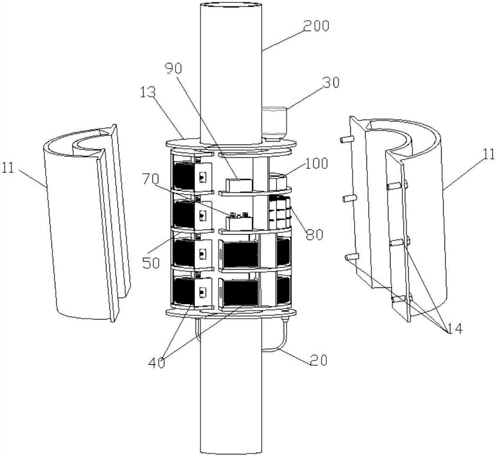 Self-power-generation encircling type marine vertical tube vibration monitoring system