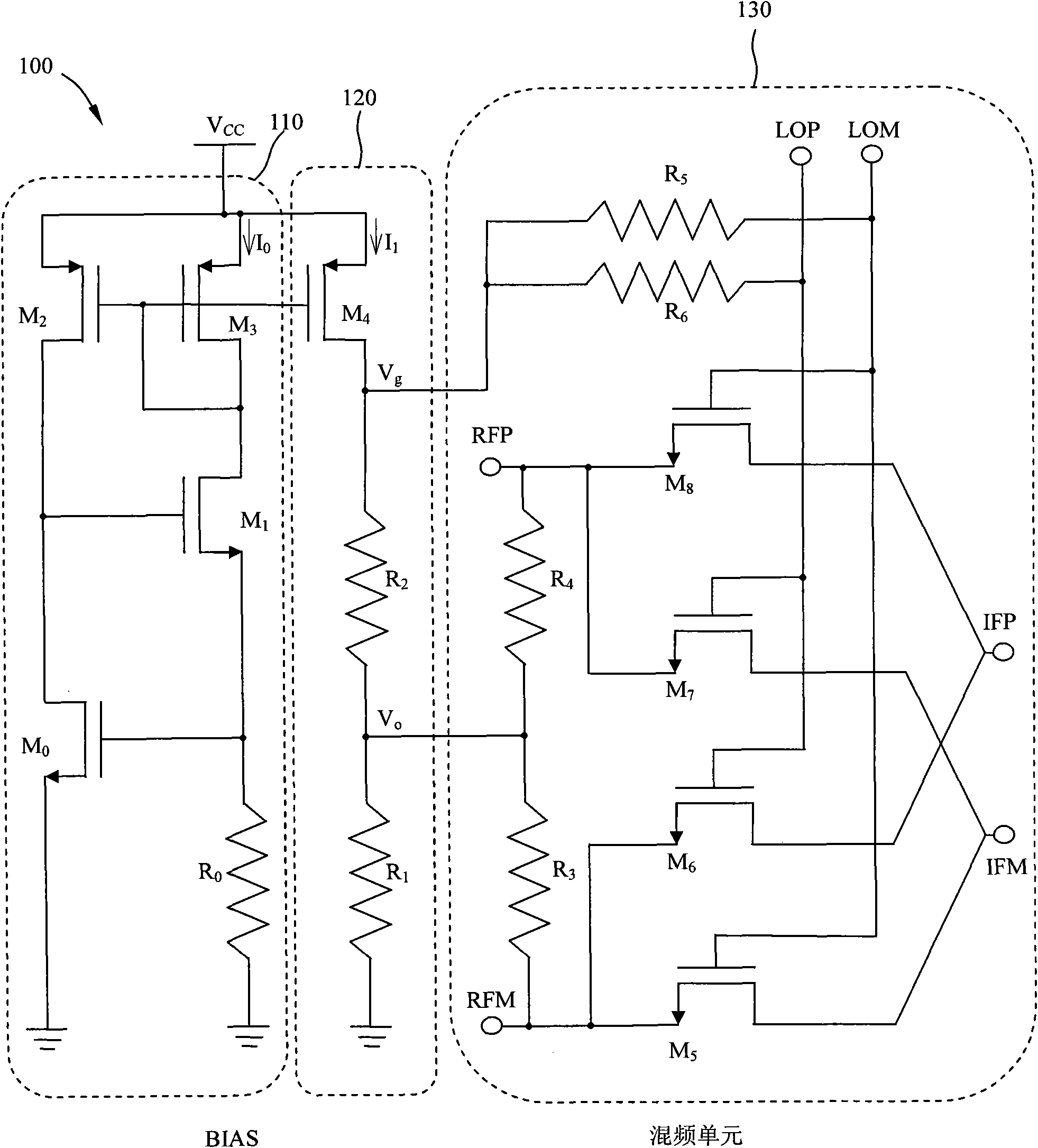 Passive mixer bias circuit capable of following threshold voltage of MOS (metal oxide semiconductor) transistor