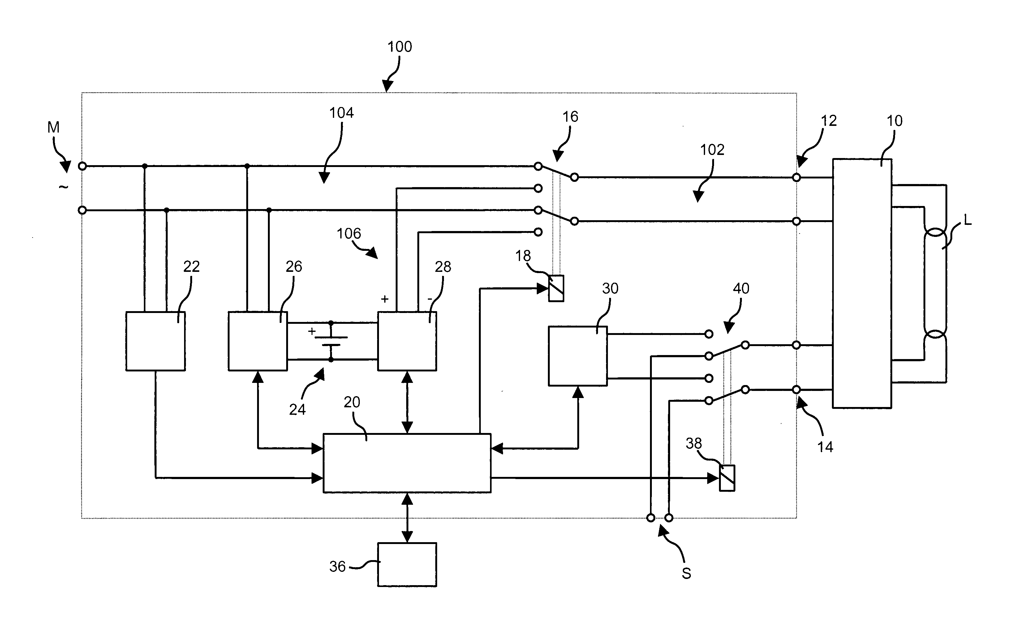 Emergency power supply circuit for dimmable electronic ballasts and related method