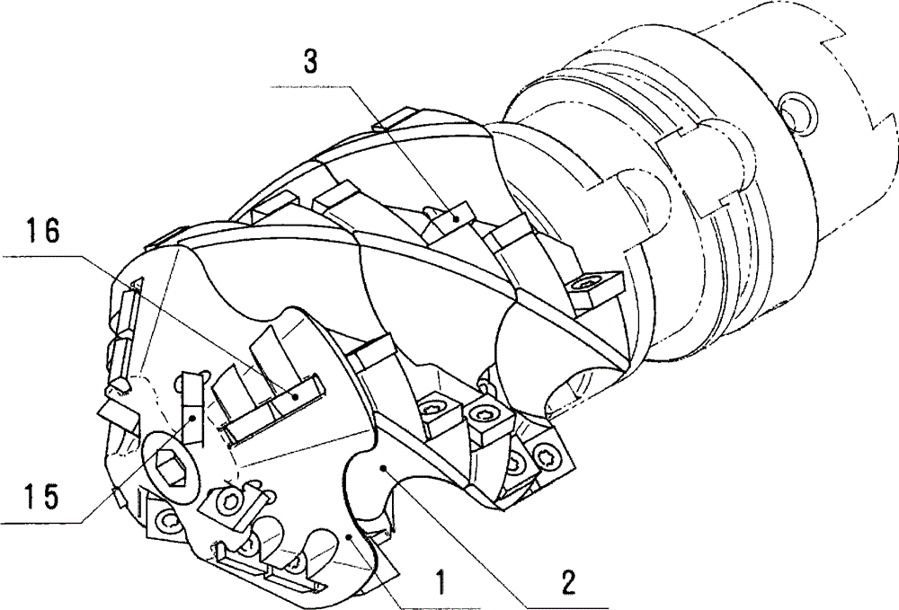 'Pineapple-shaped' milling cutter applicable to high-speed machining for end surface, side surface and inclined surface in situ